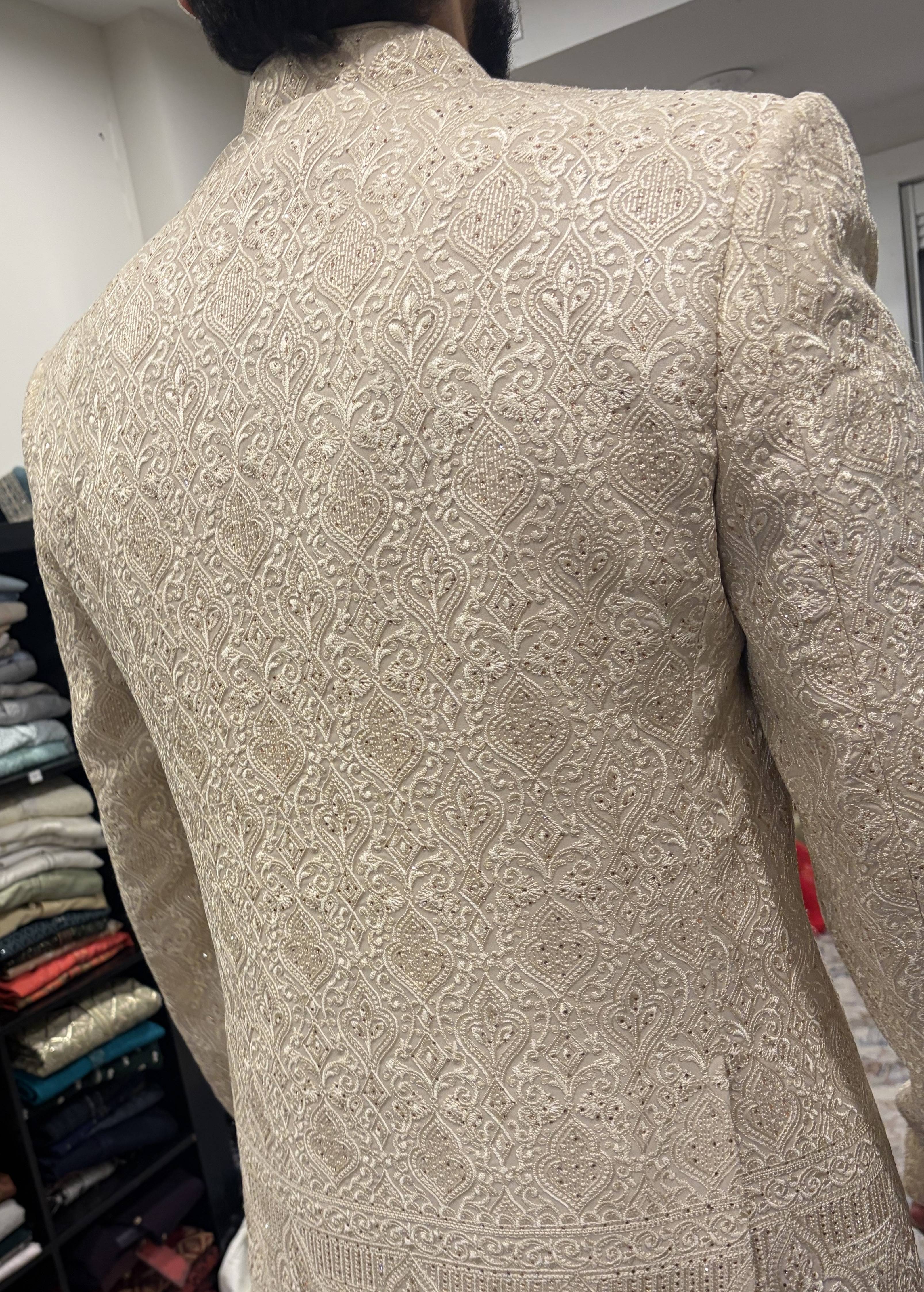 Ivory Embroidered Sherwani Jacket Set Image - 2