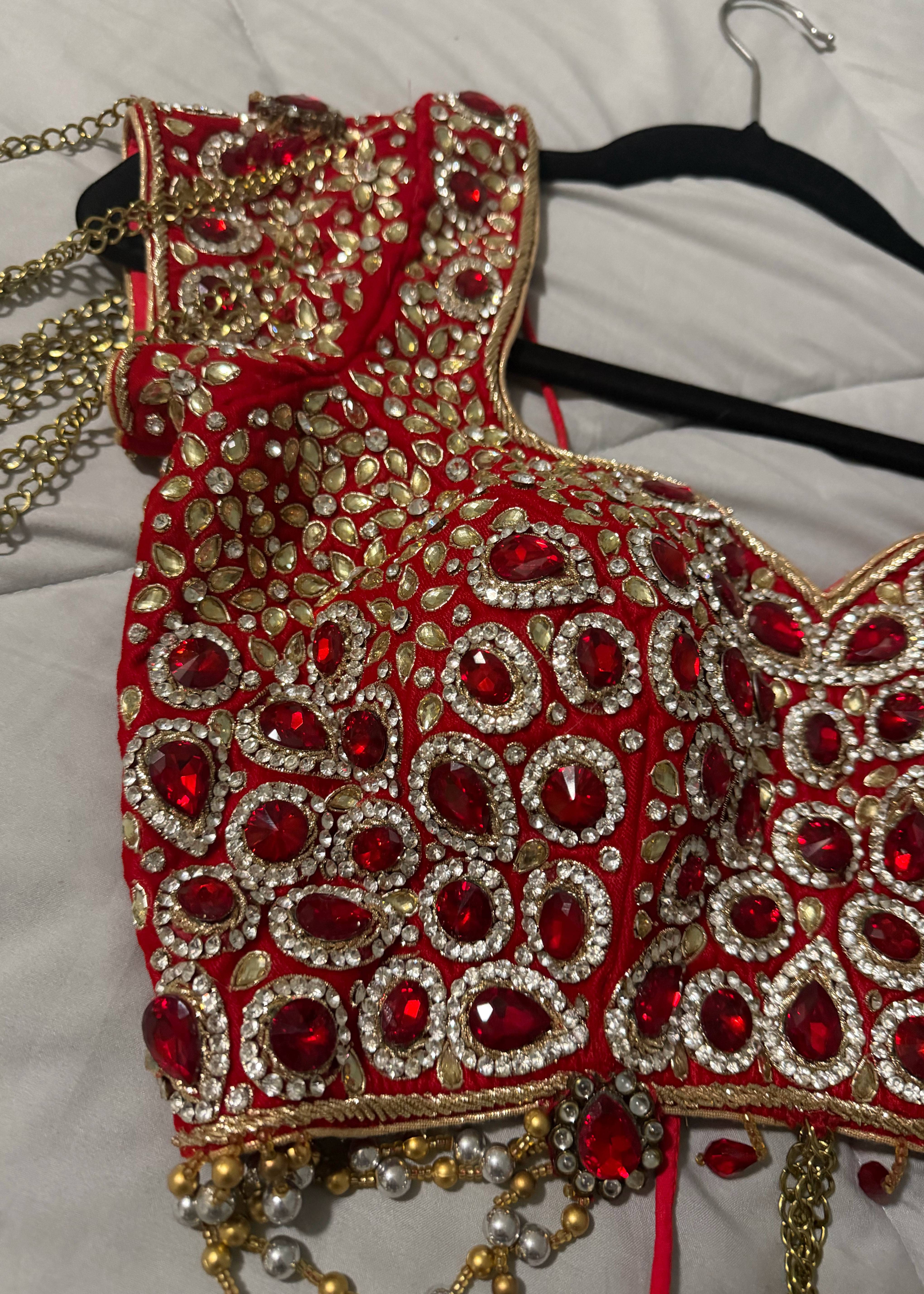 Red Kundan Bridal Lehenga Image - 2