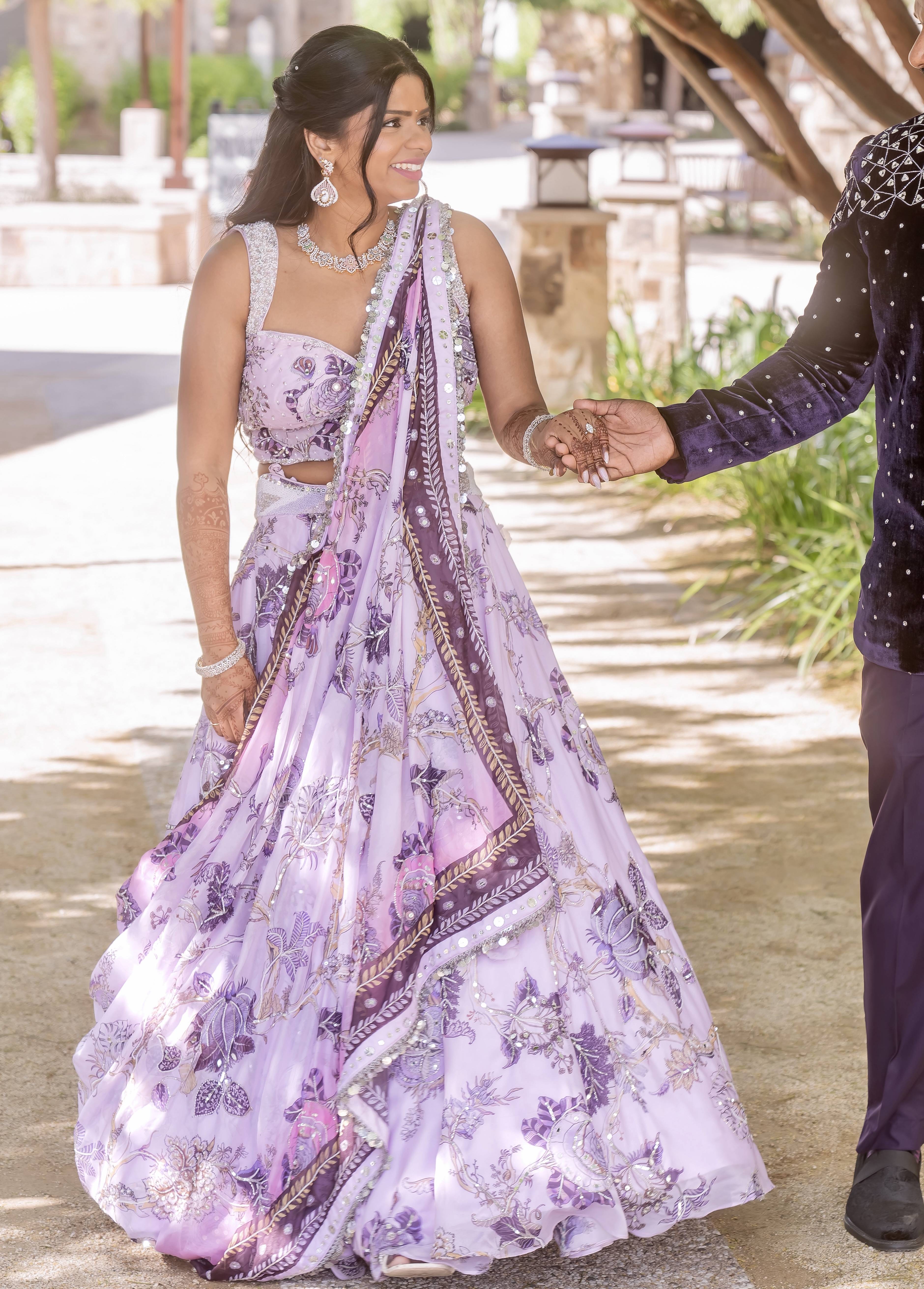 Lavender Floral Print Lehenga Image - 1