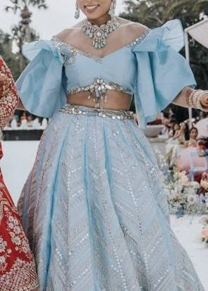 Ice Blue Mirrorwork Lehenga Image - 2