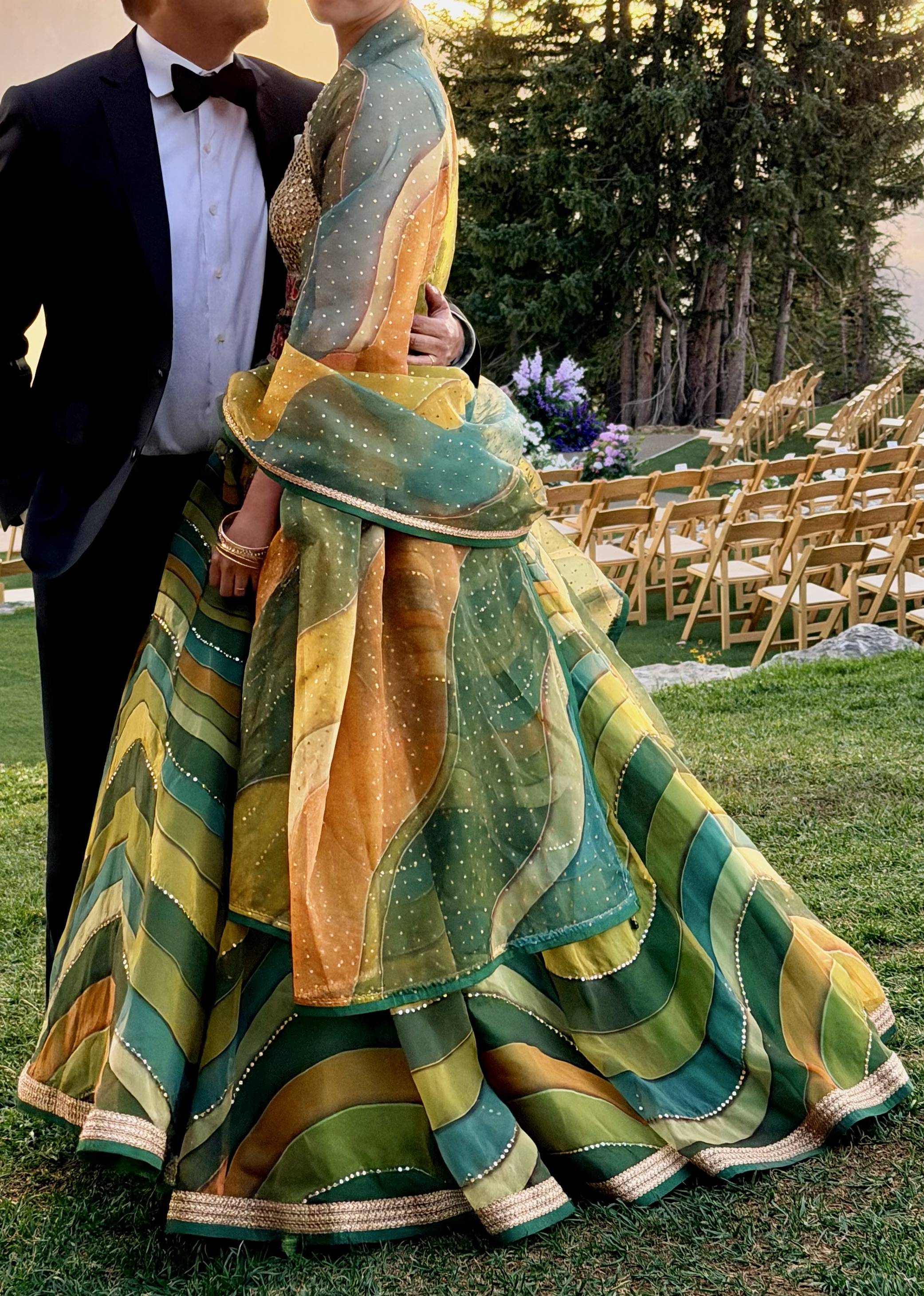 Green Wave Print Lehenga Image - 2