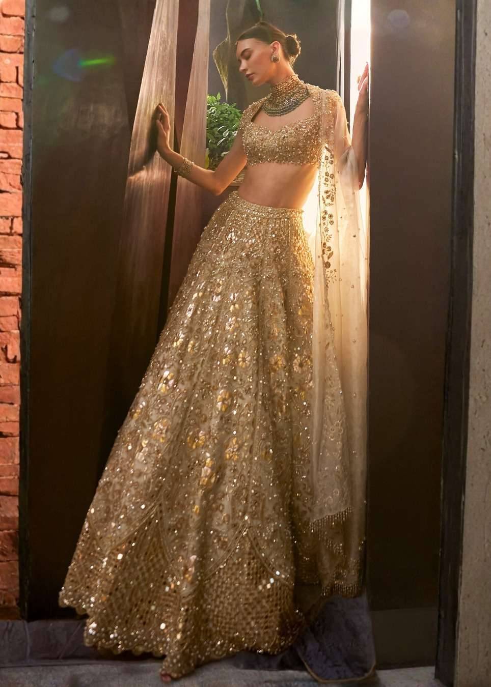 Silver Tissue Mirrorwork Lehenga Set Image - 2
