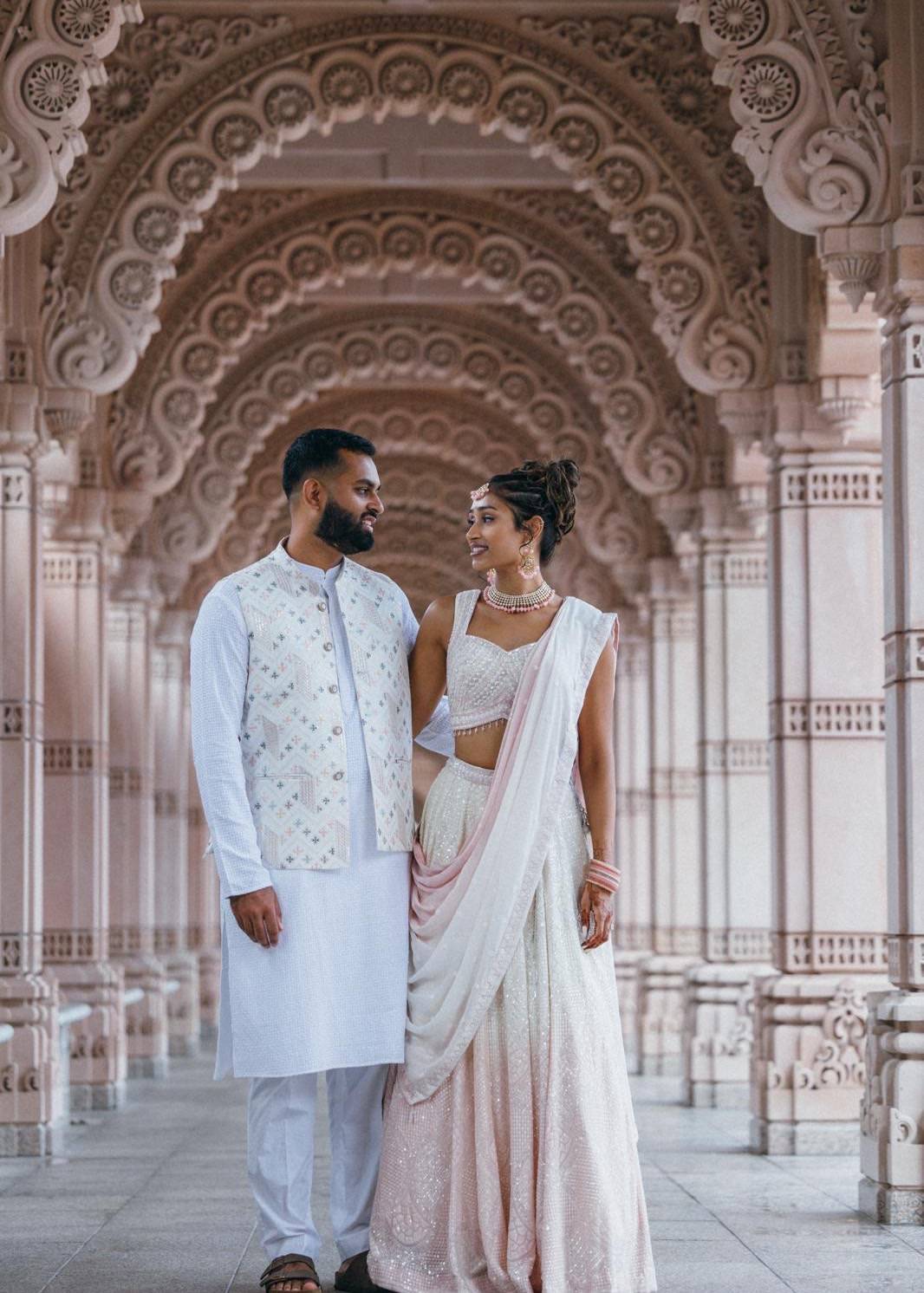 Ivory Pink Ombre Sequin Lehenga Image - 1