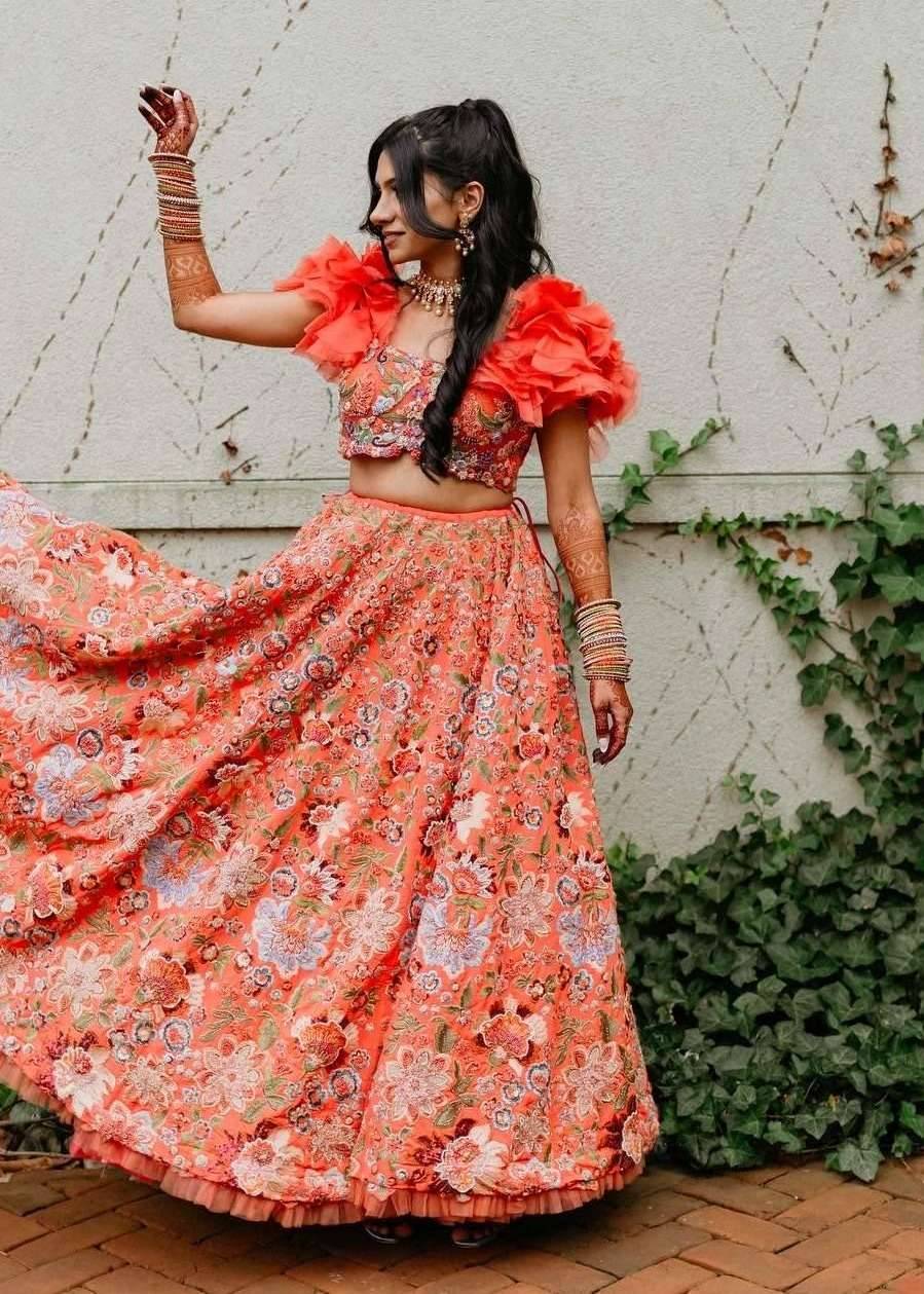 Orange Embroidered Lehenga  Image - 0
