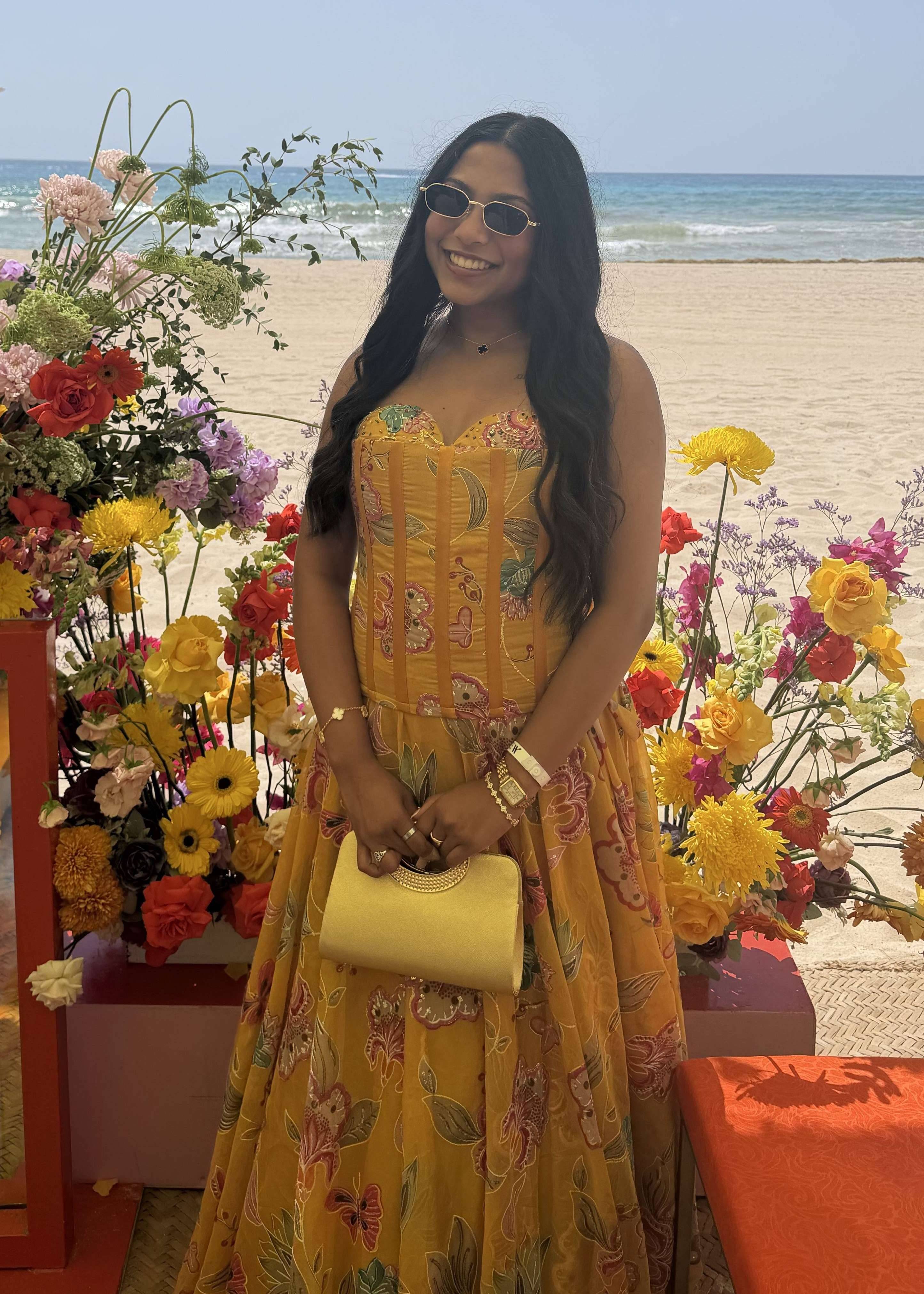 Yellow Floral Corset Lehenga Image - 0