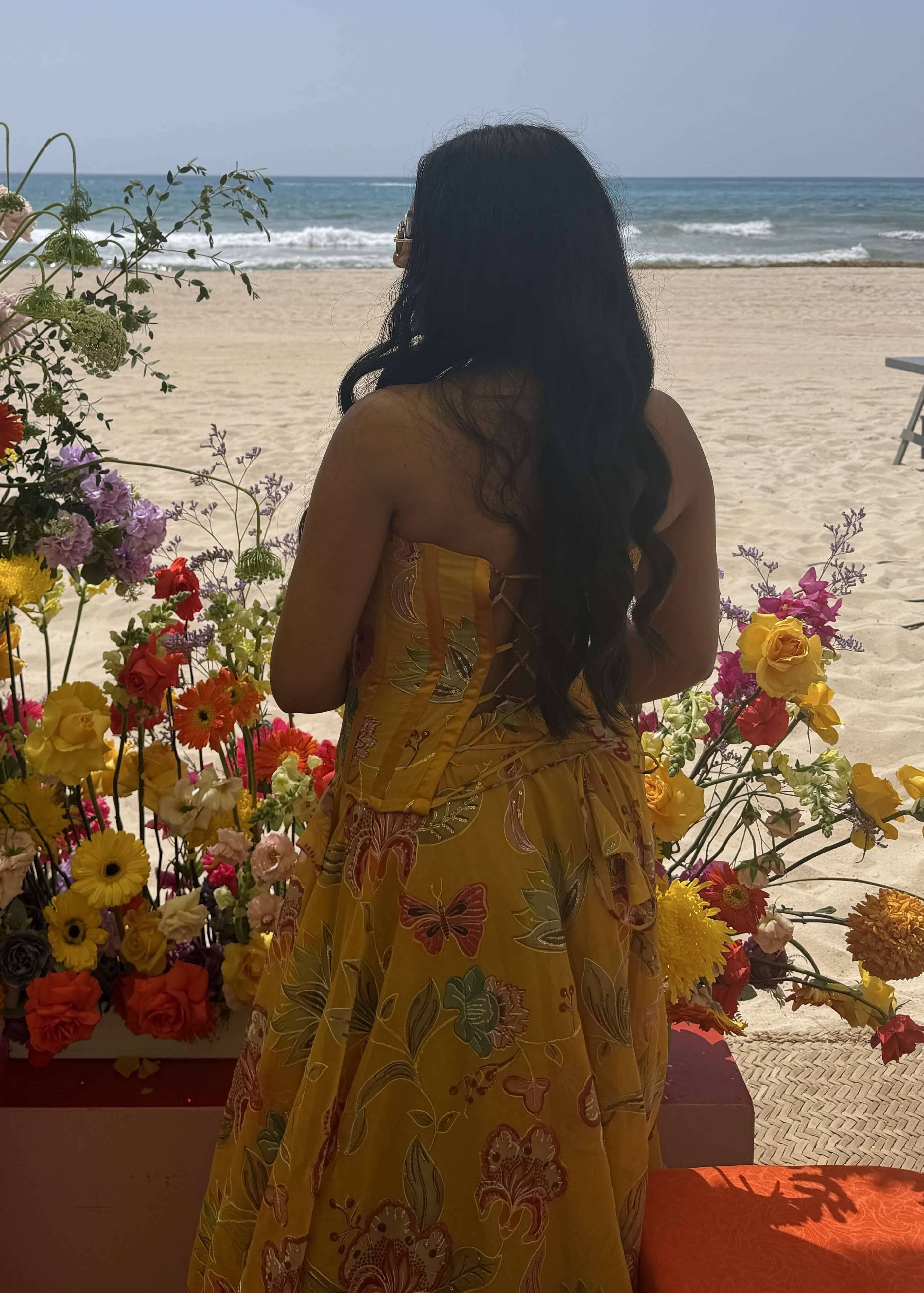 Yellow Floral Corset Lehenga Image - 1