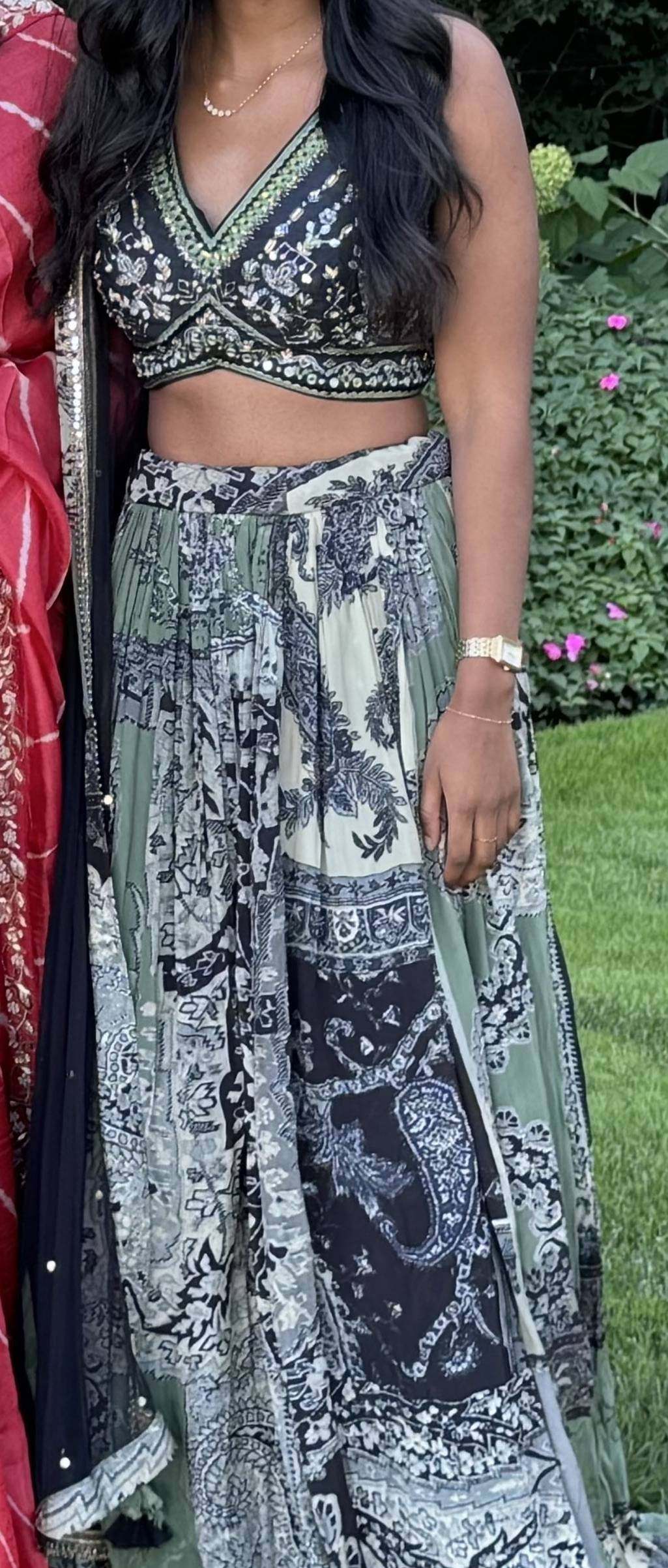 Black Floral Print Lehenga Image - 2