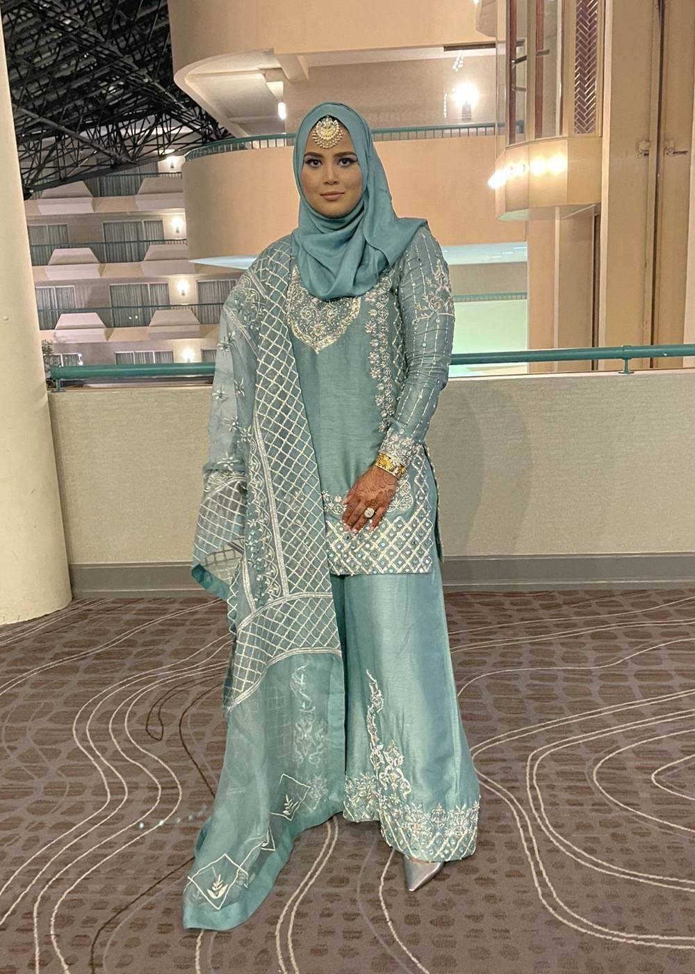 Teal Embroidered Gharara Set Image - 0
