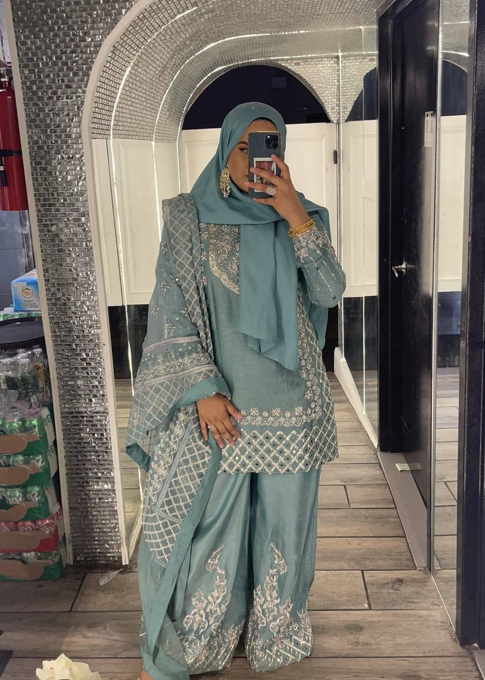 Teal Embroidered Gharara Set Image - 1