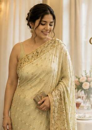 Pastel Green Embellished Sari Image - 4