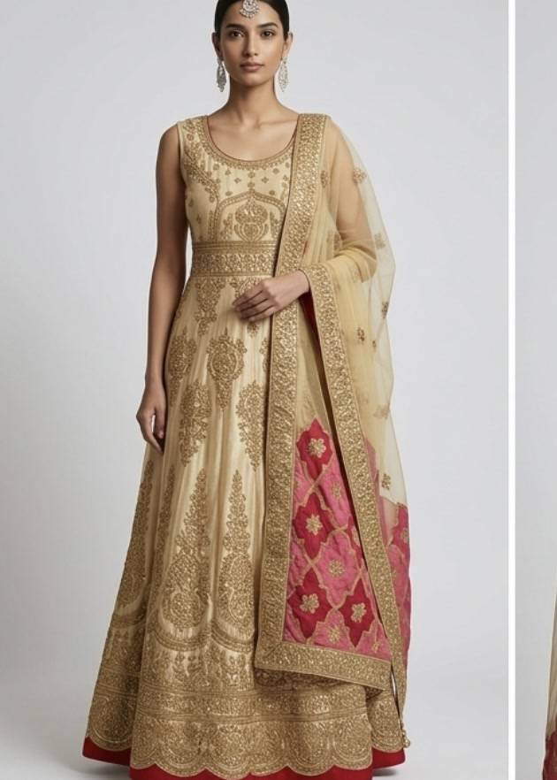 Gold and Red Anarkali Image - 0