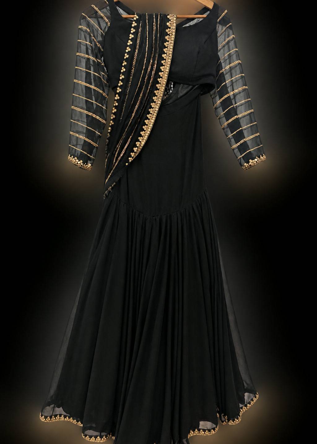 Black Pre-Draped Sari Image - 0