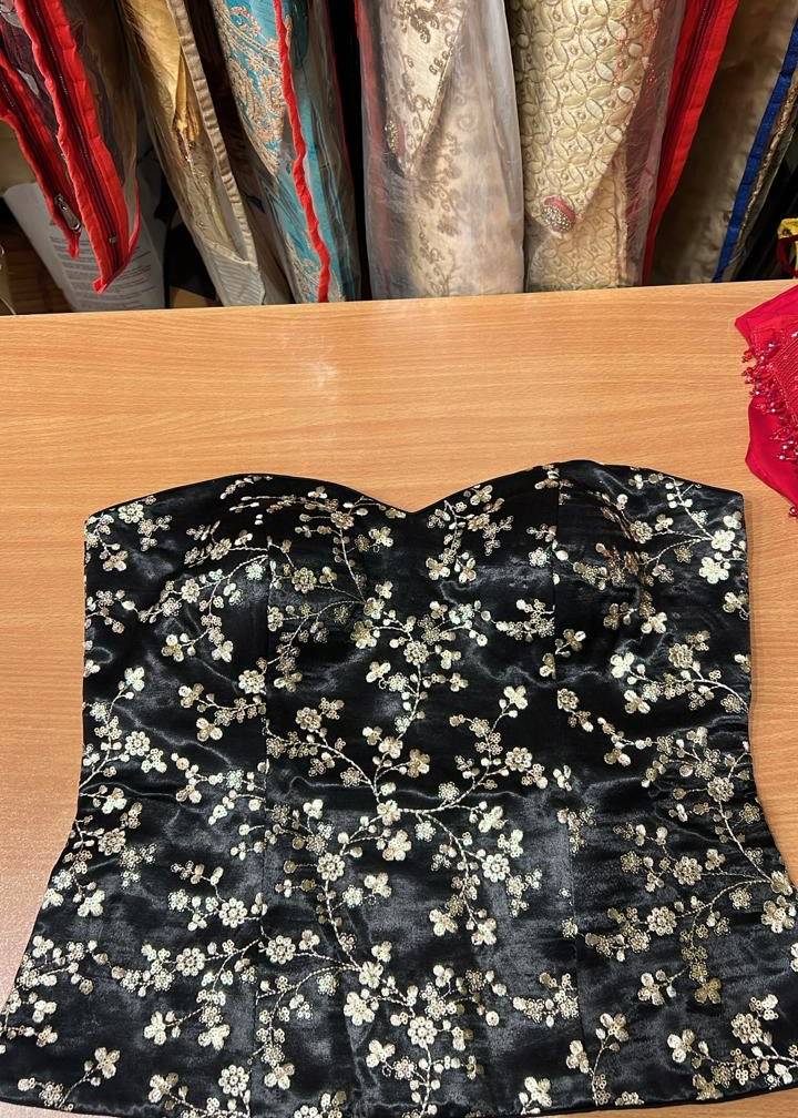 Black Embroidered Corset Top Image - 1