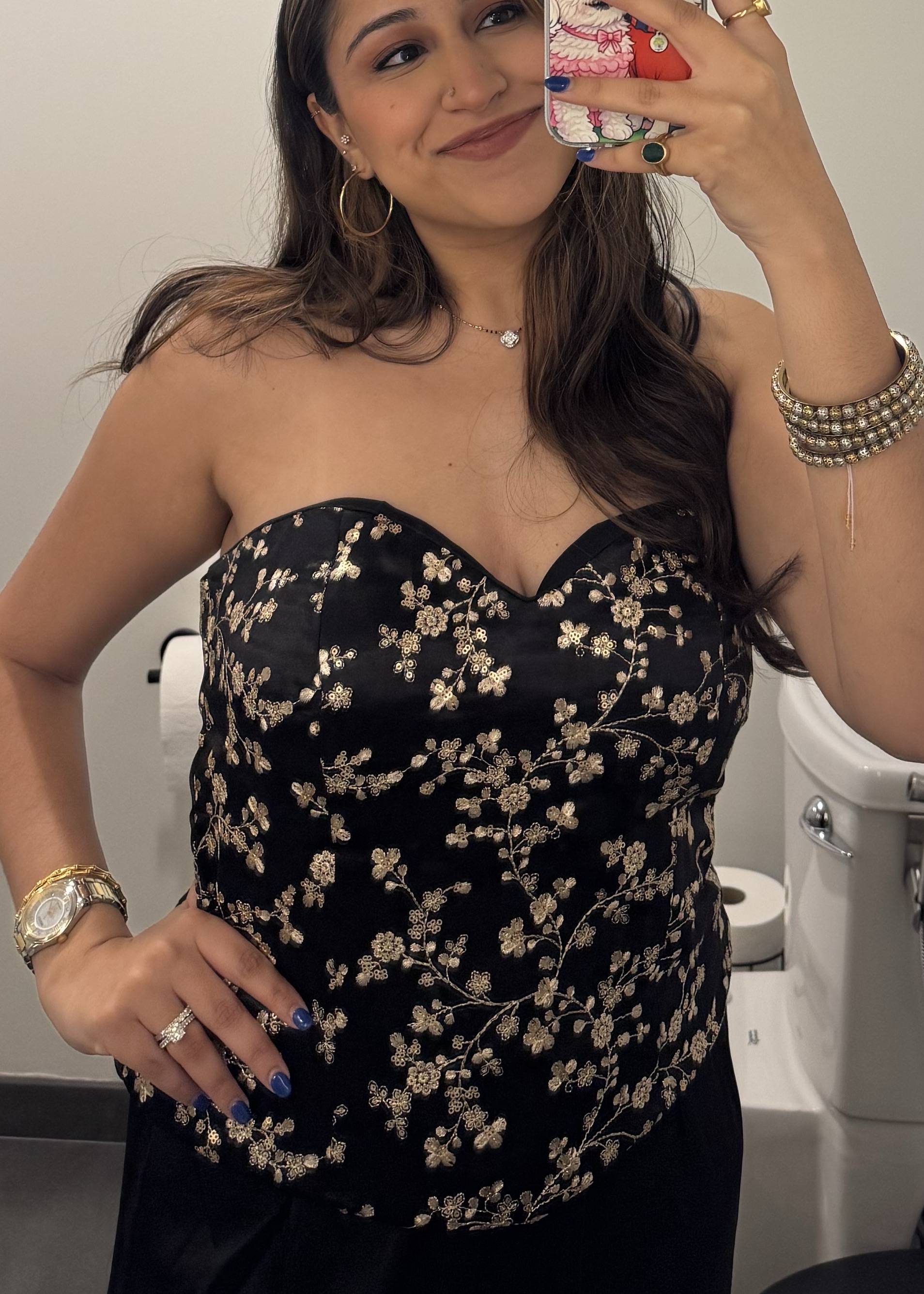 Black Embroidered Corset Top Image - 0