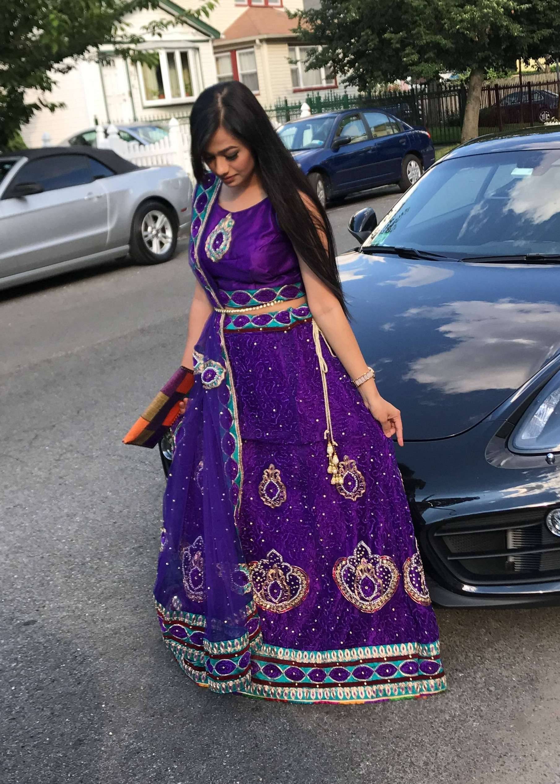 Purple & Teal Embroidered Lehenga Image - 2