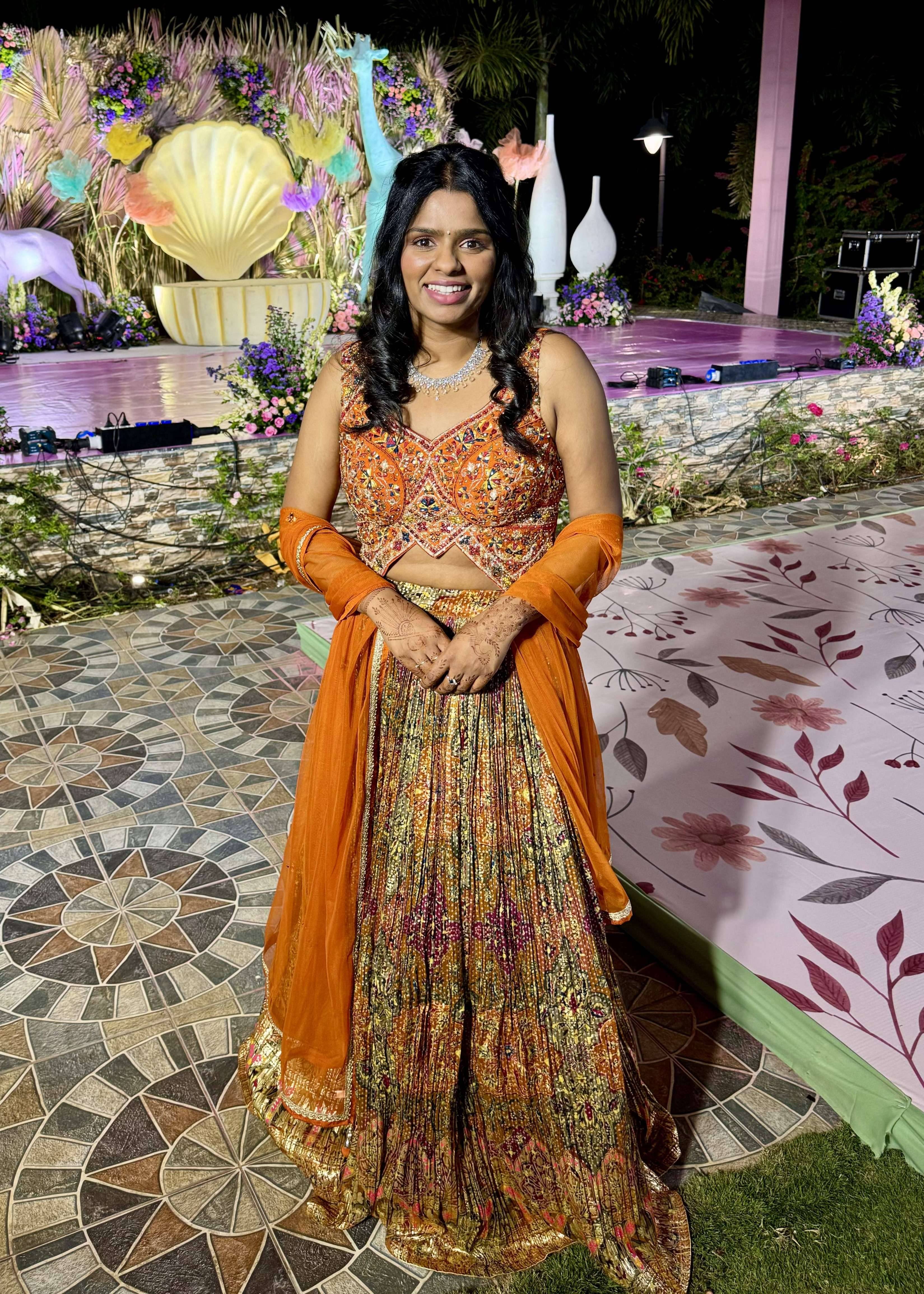 Orange Printed Lehenga Image - 0