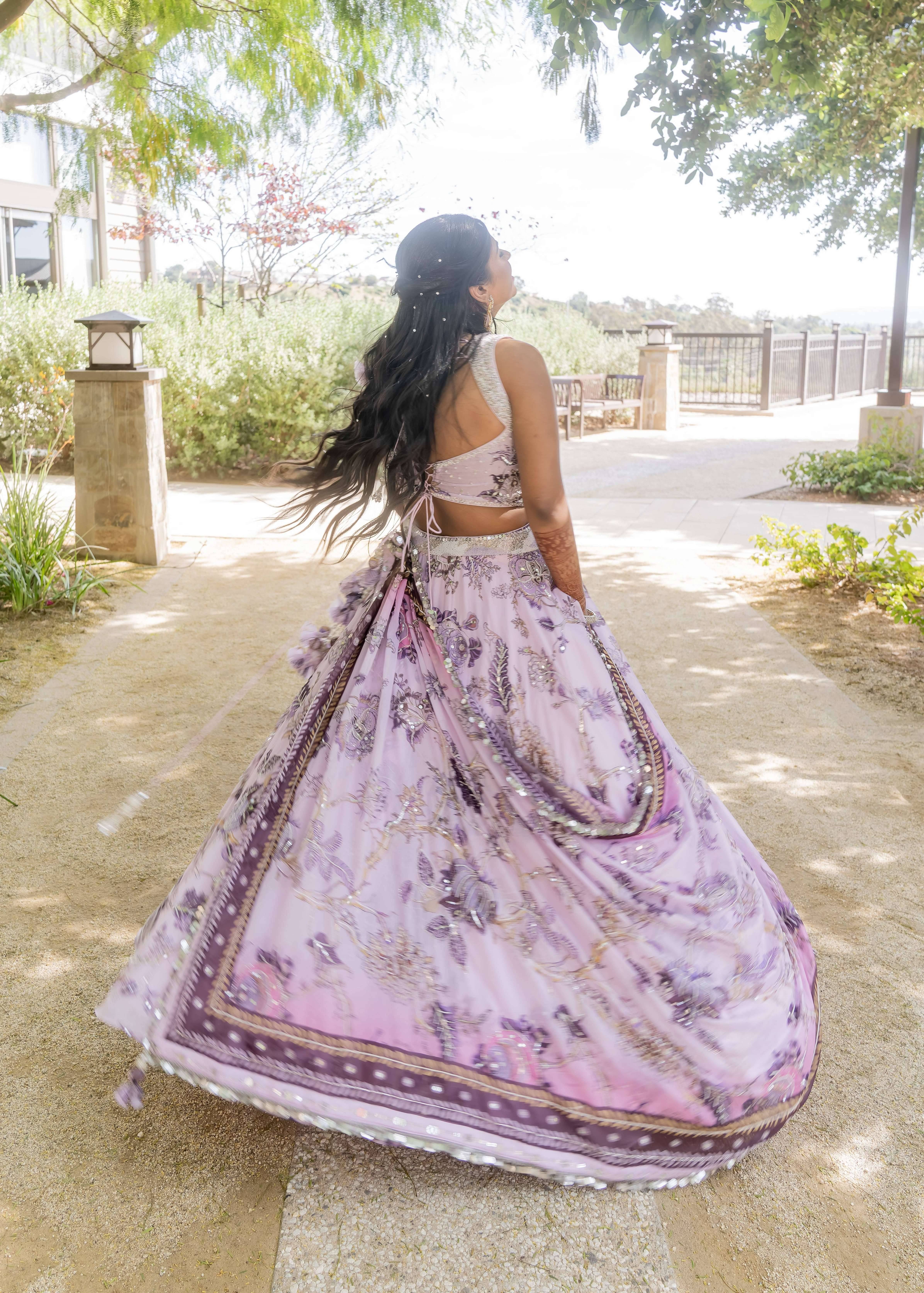 Lavender Floral Print Lehenga Image - 2