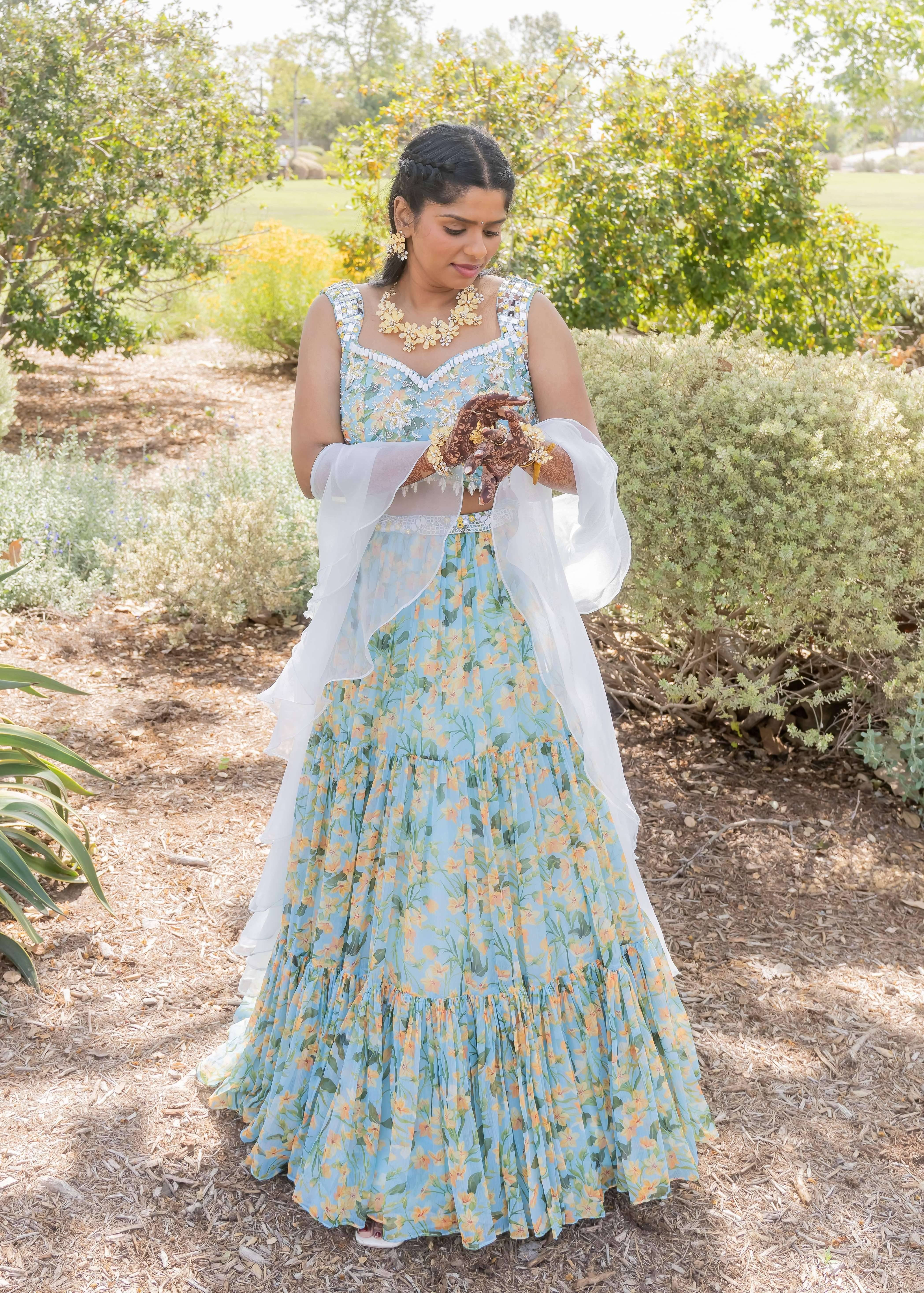 Light Blue Floral Embroidered Lehenga Image - 0