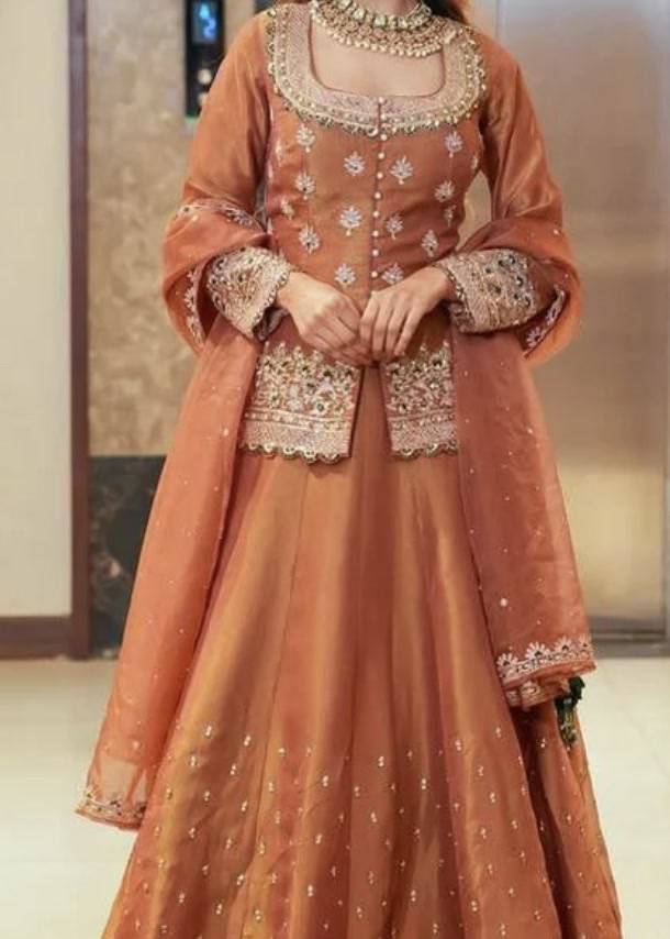 Orange Embroidered Anarkali Image - 1
