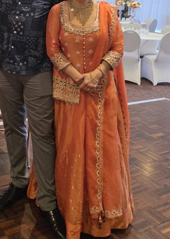 Orange Embroidered Anarkali Image - 0