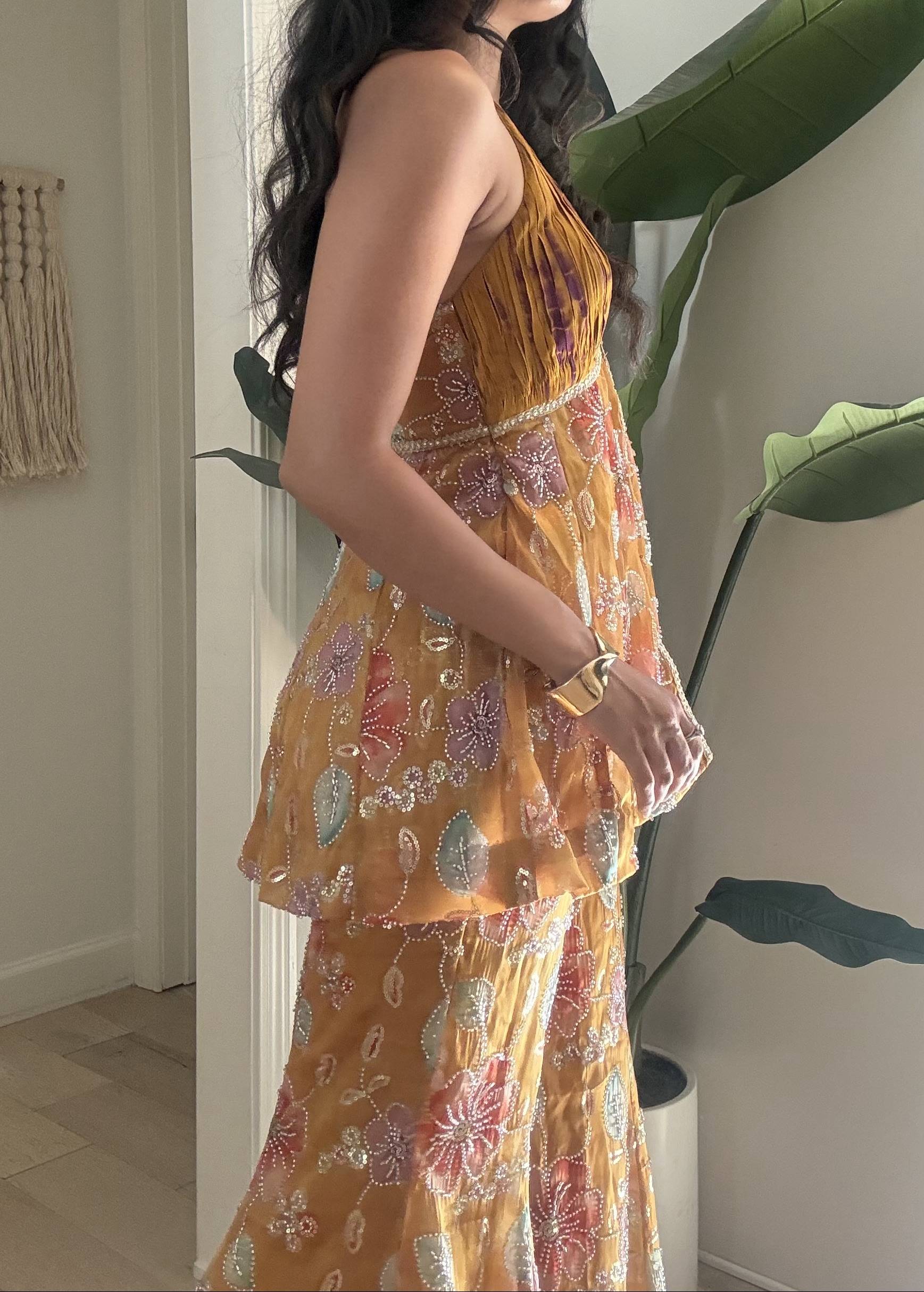 Yellow Floral Peplum Sharara Image - 2