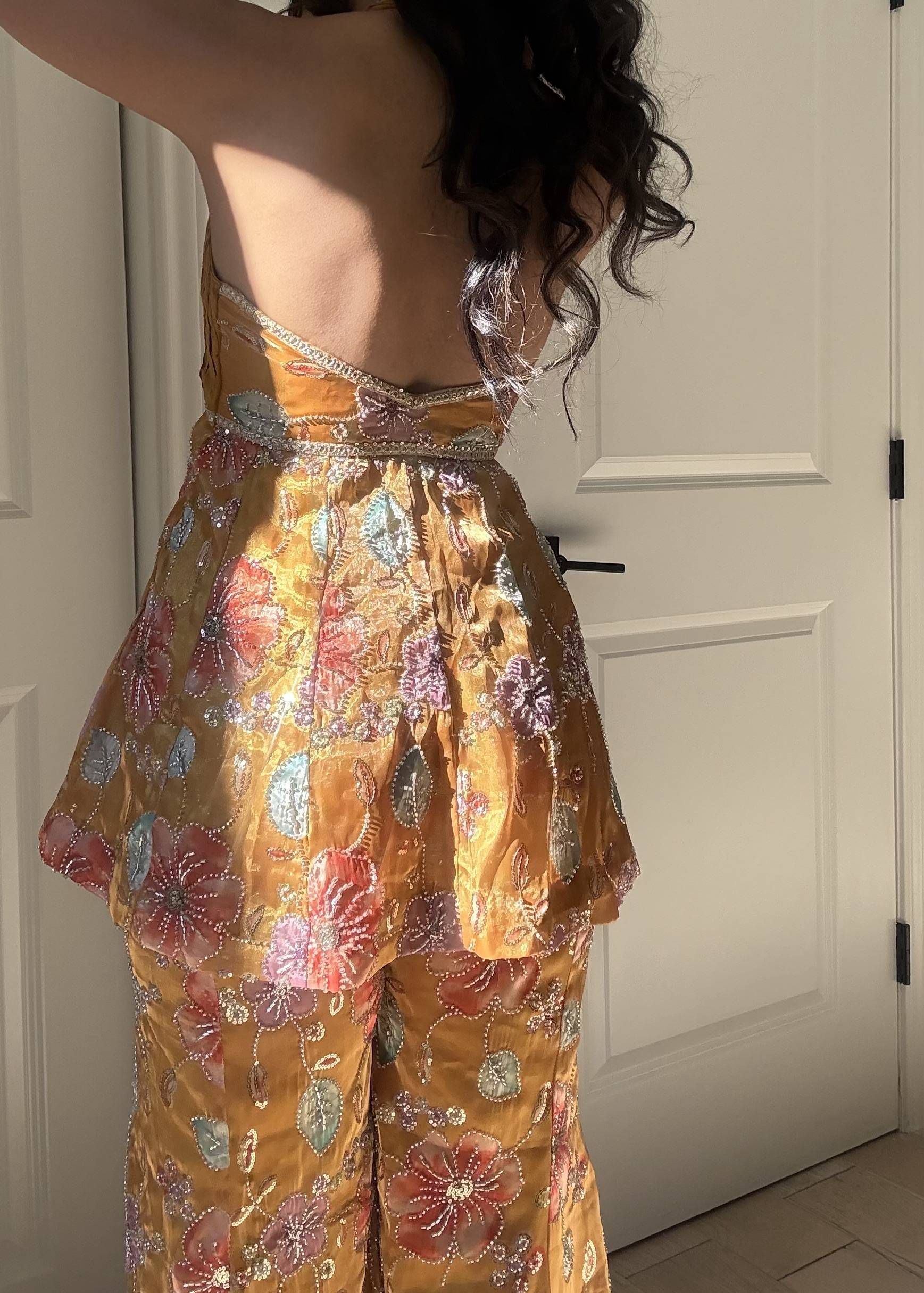 Yellow Floral Peplum Sharara Image - 3