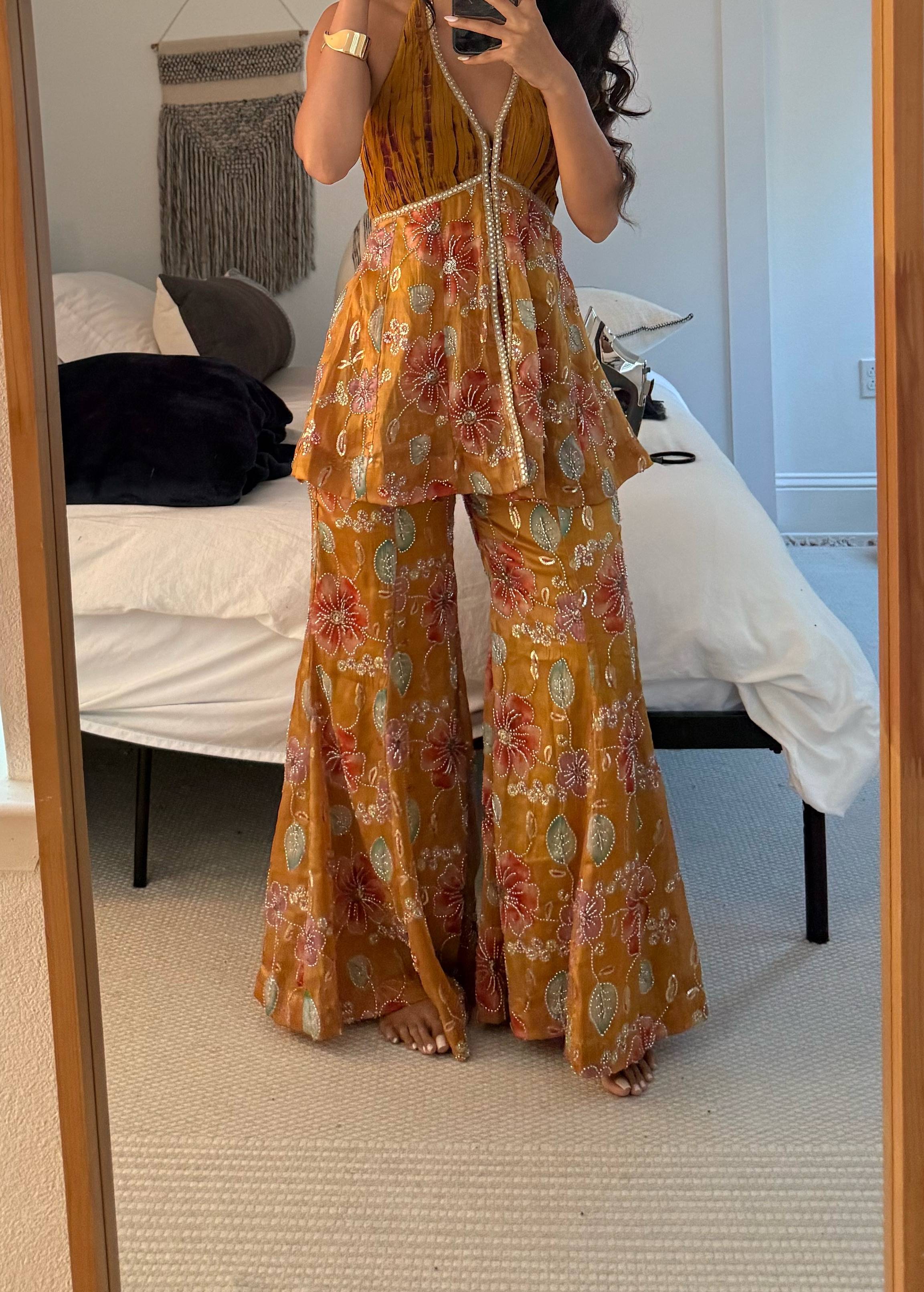 Yellow Floral Peplum Sharara Image - 1