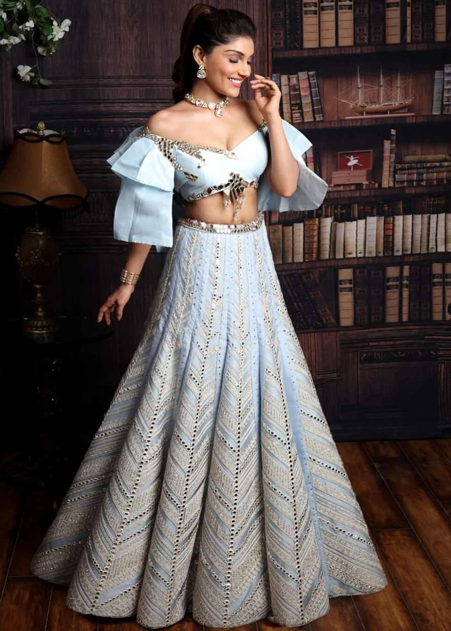 Ice Blue Mirrorwork Lehenga Image - 1
