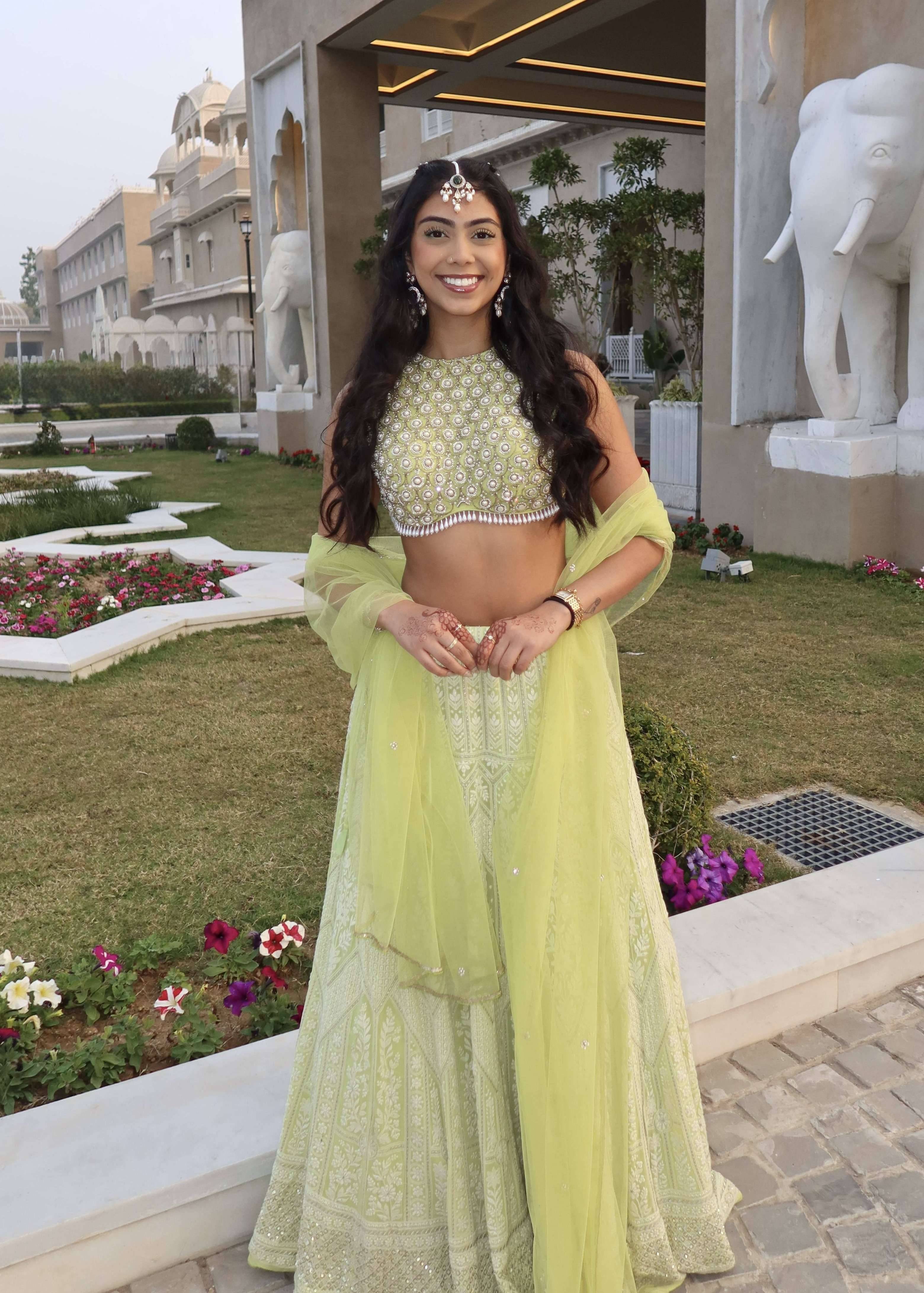Citrine Green Halter Lehenga Image - 0