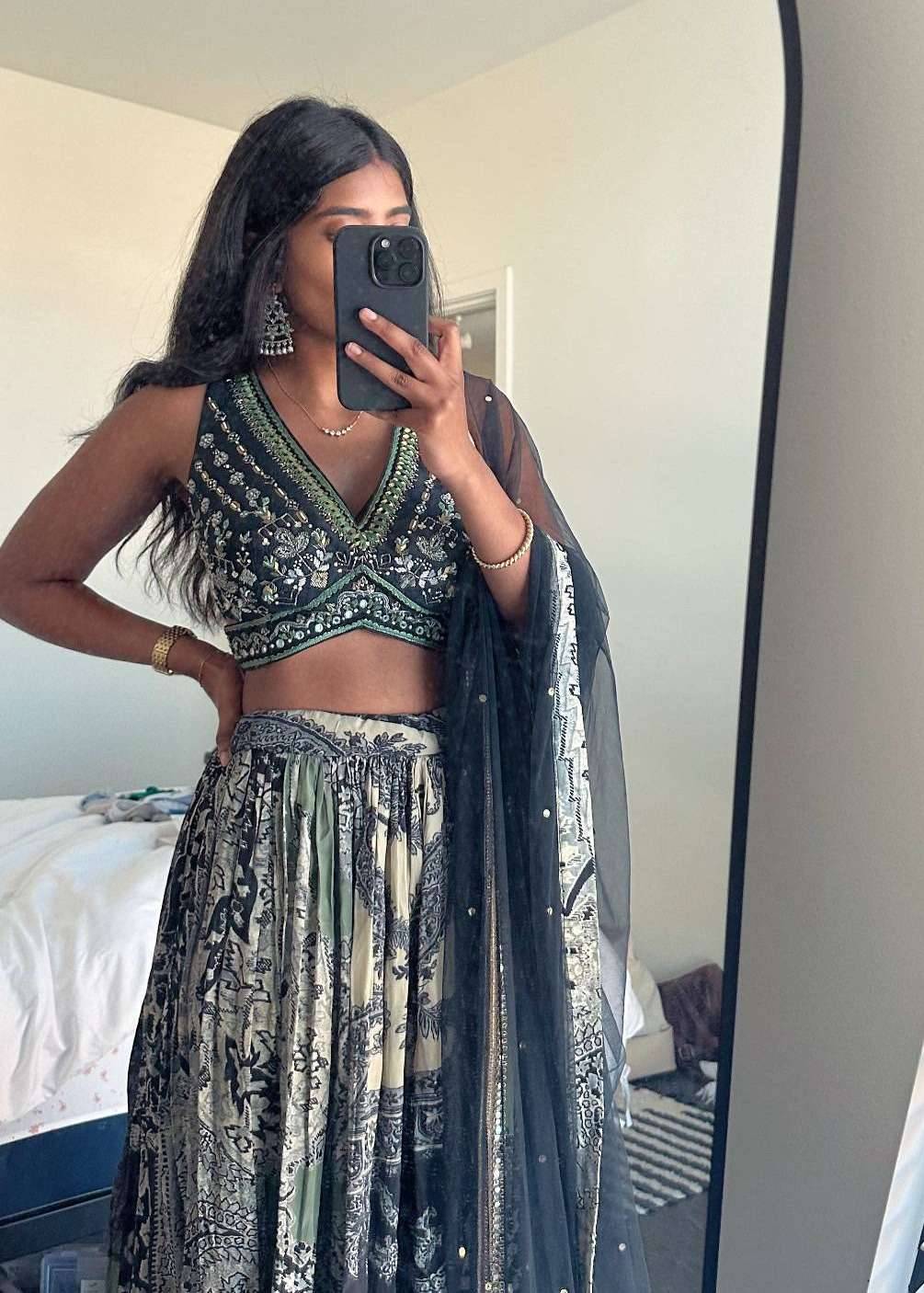 Black Floral Print Lehenga Image - 1
