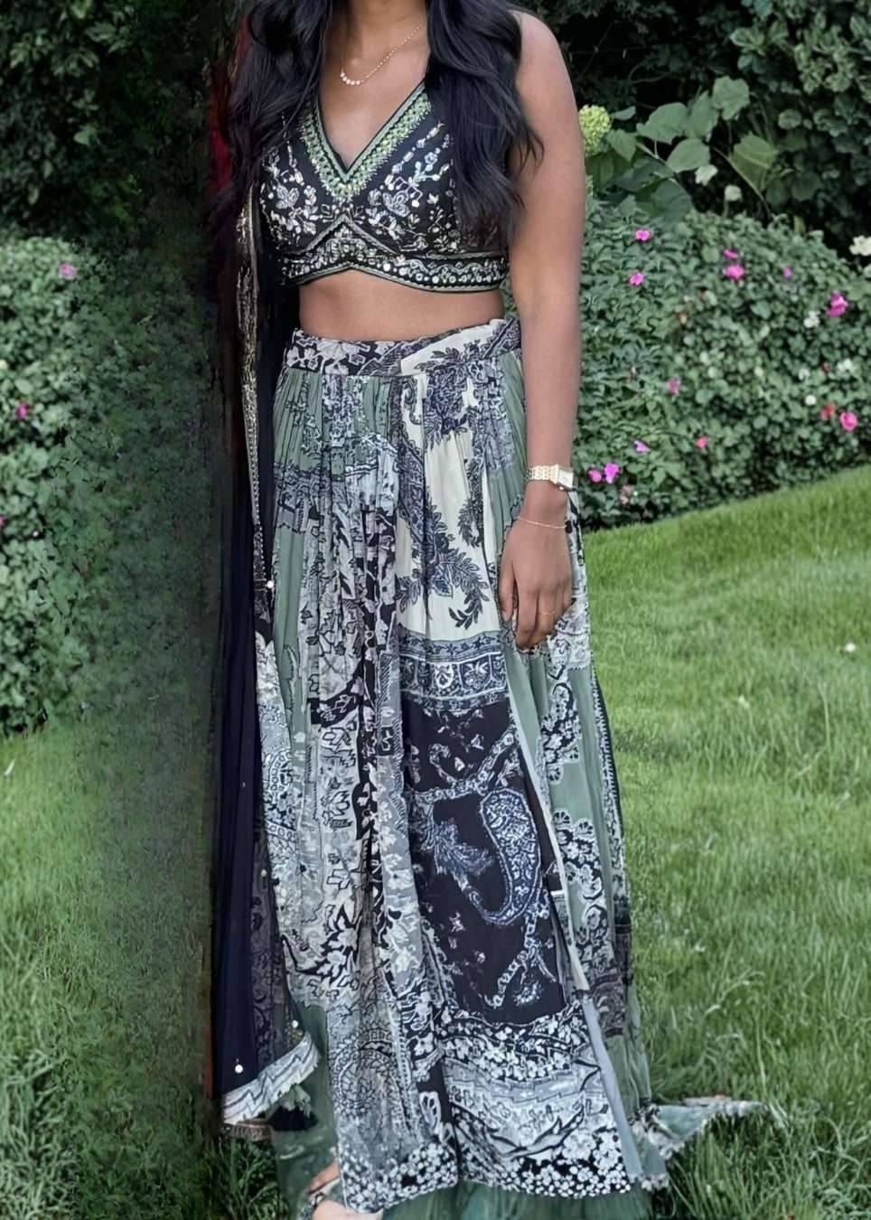 Black Floral Print Lehenga Image - 0