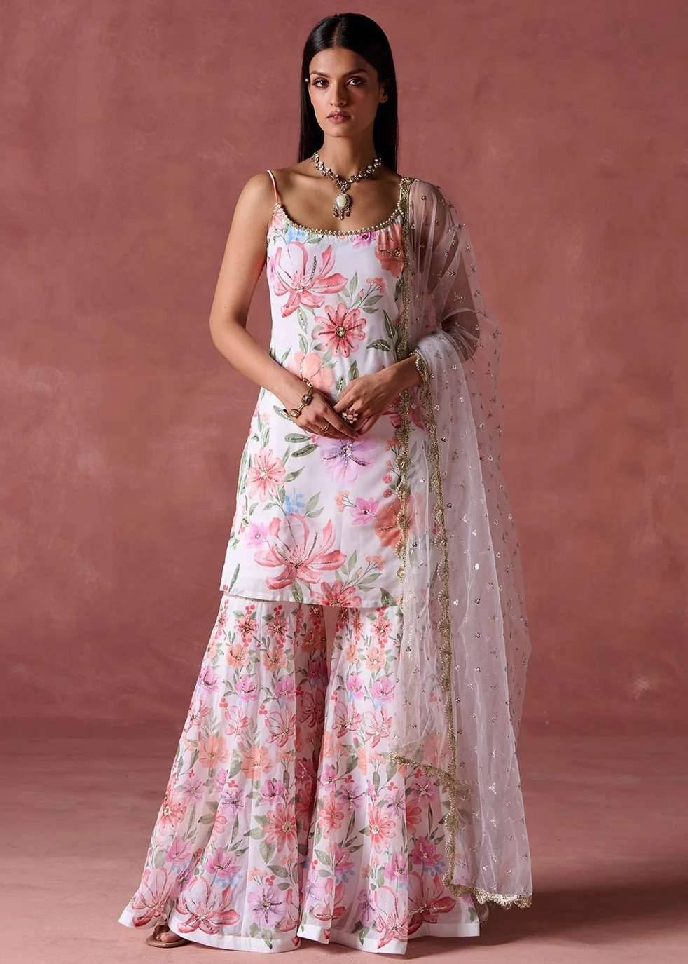 Ivory Floral Gharara Set Image - 0