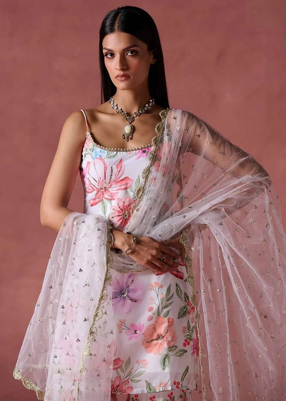 Ivory Floral Gharara Set Image - 2