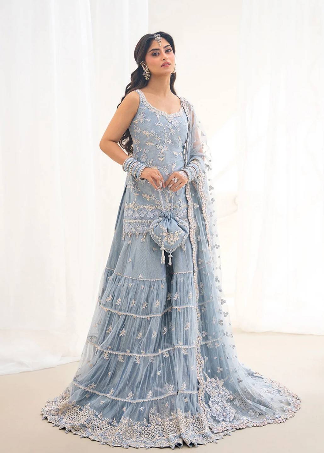 Powder Blue Embellished Gharara Set Image - 0