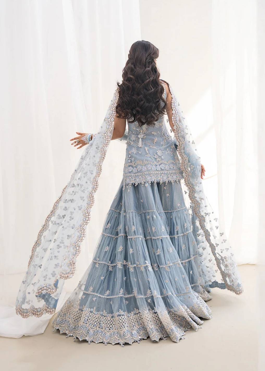 Powder Blue Embellished Gharara Set Image - 1