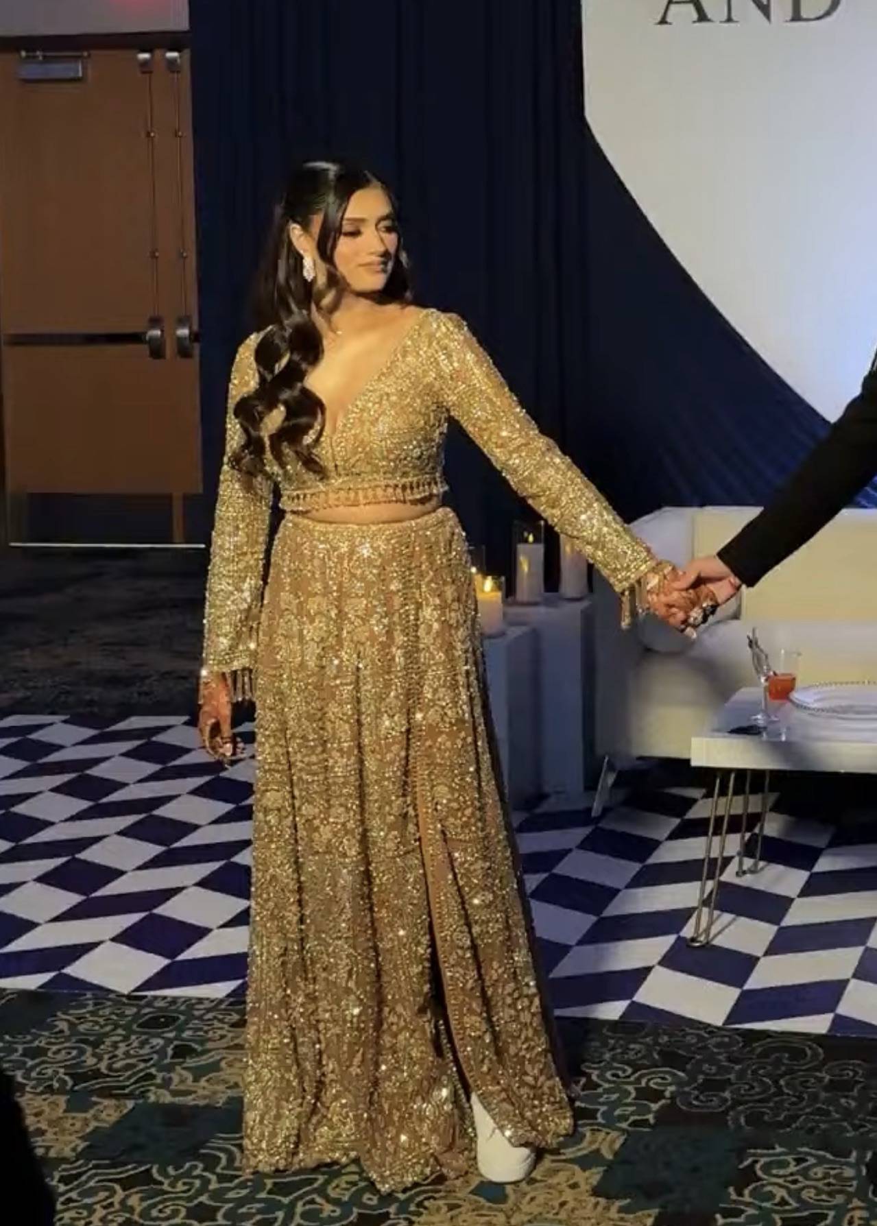  Gold Slit Skirt Set Image - 1