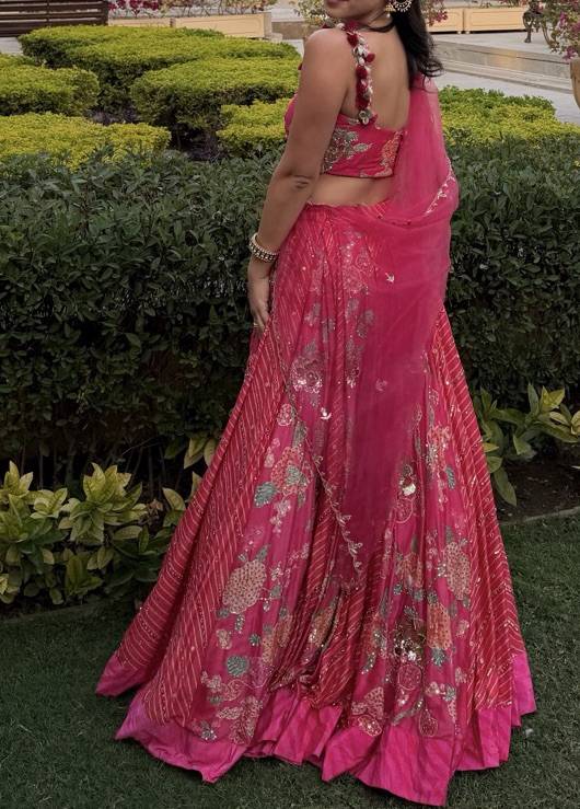Pink Floral and Mixed Print Lehenga Image - 1