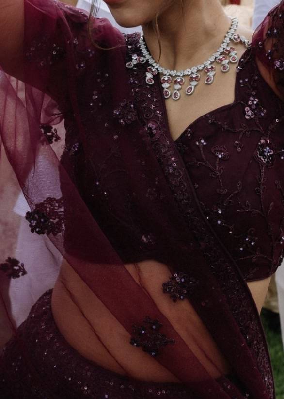 Deep Wine Embellished Lehenga Image - 2