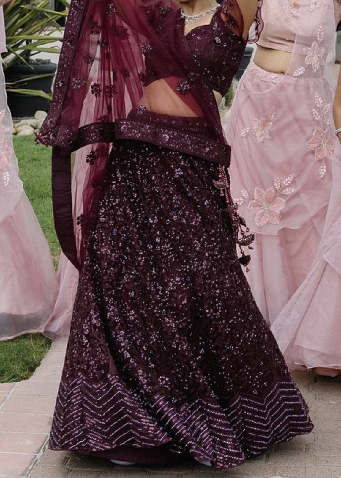 Deep Wine Embellished Lehenga Image - 0
