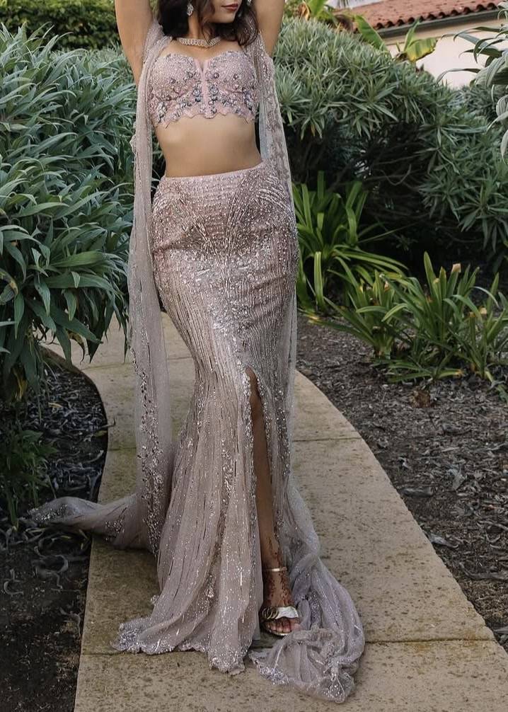 Baby Pink Mermaid Slit Lehenga Image - 0
