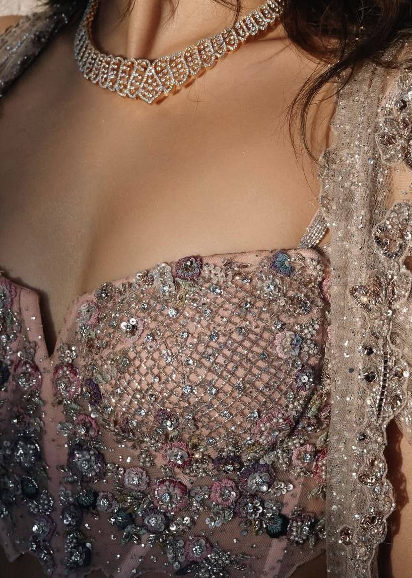 Baby Pink Mermaid Slit Lehenga Image - 1