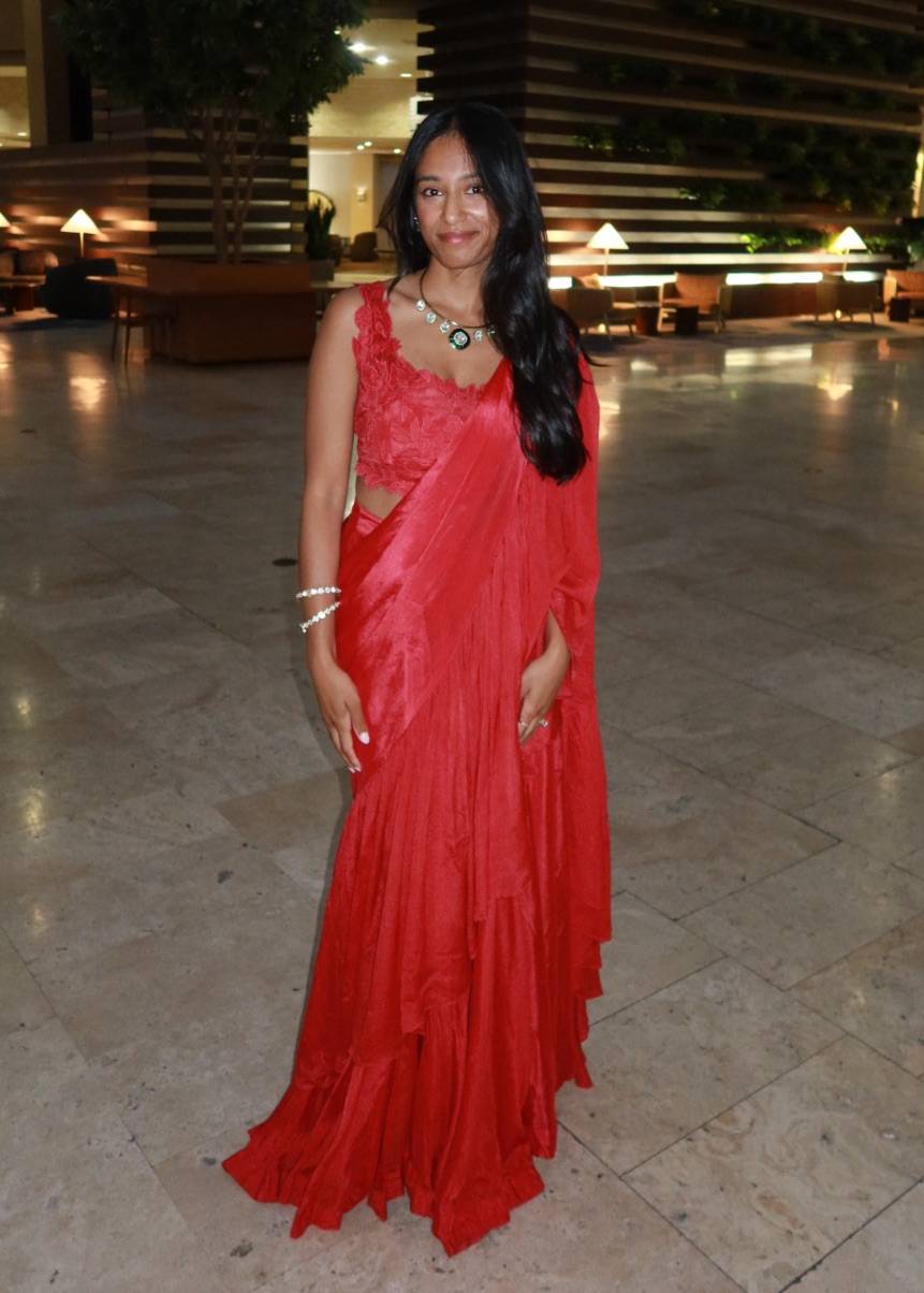 Red Pre-Draped Sari Image - 6