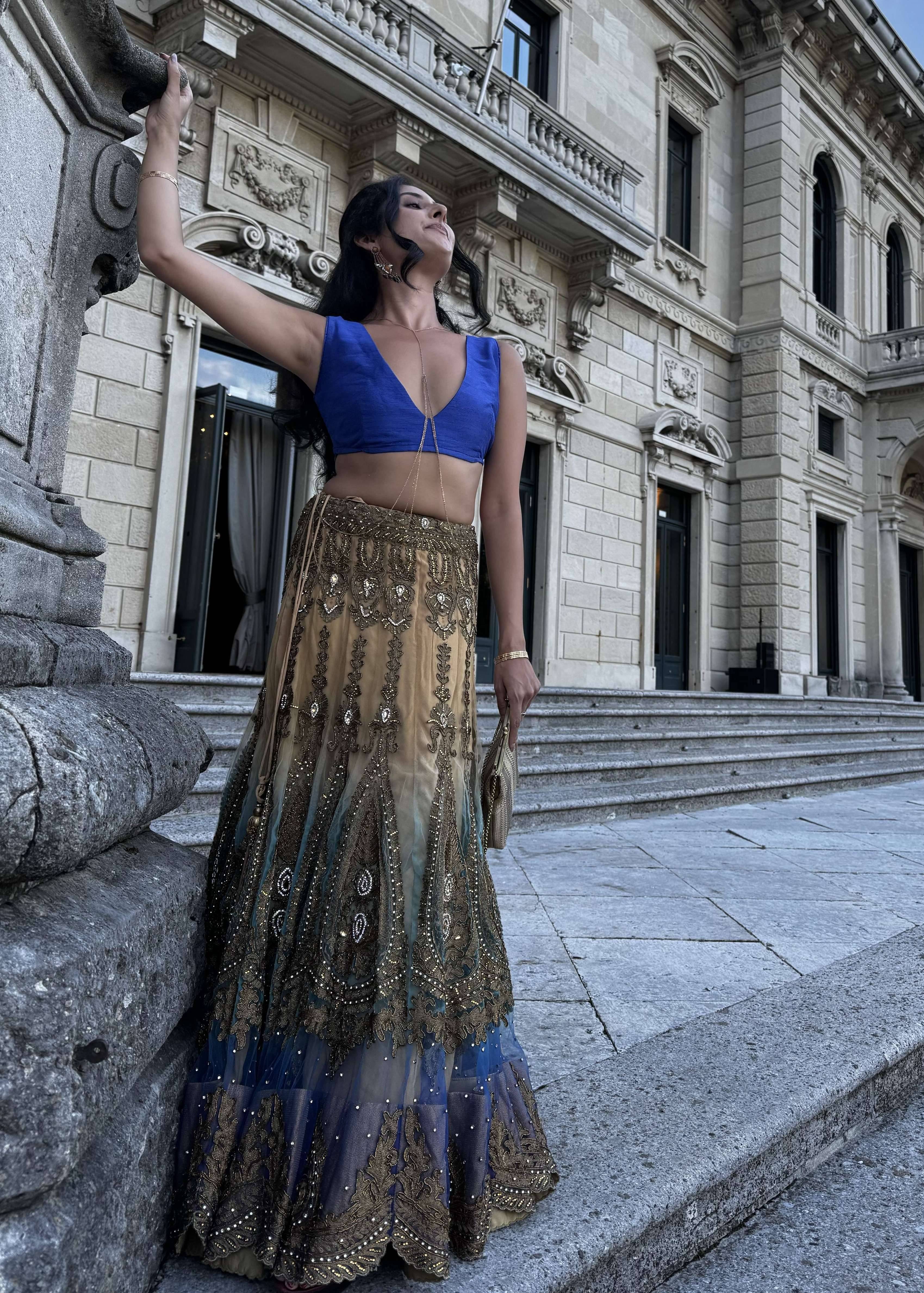 Gold and Blue Ombre Lehenga Image - 0