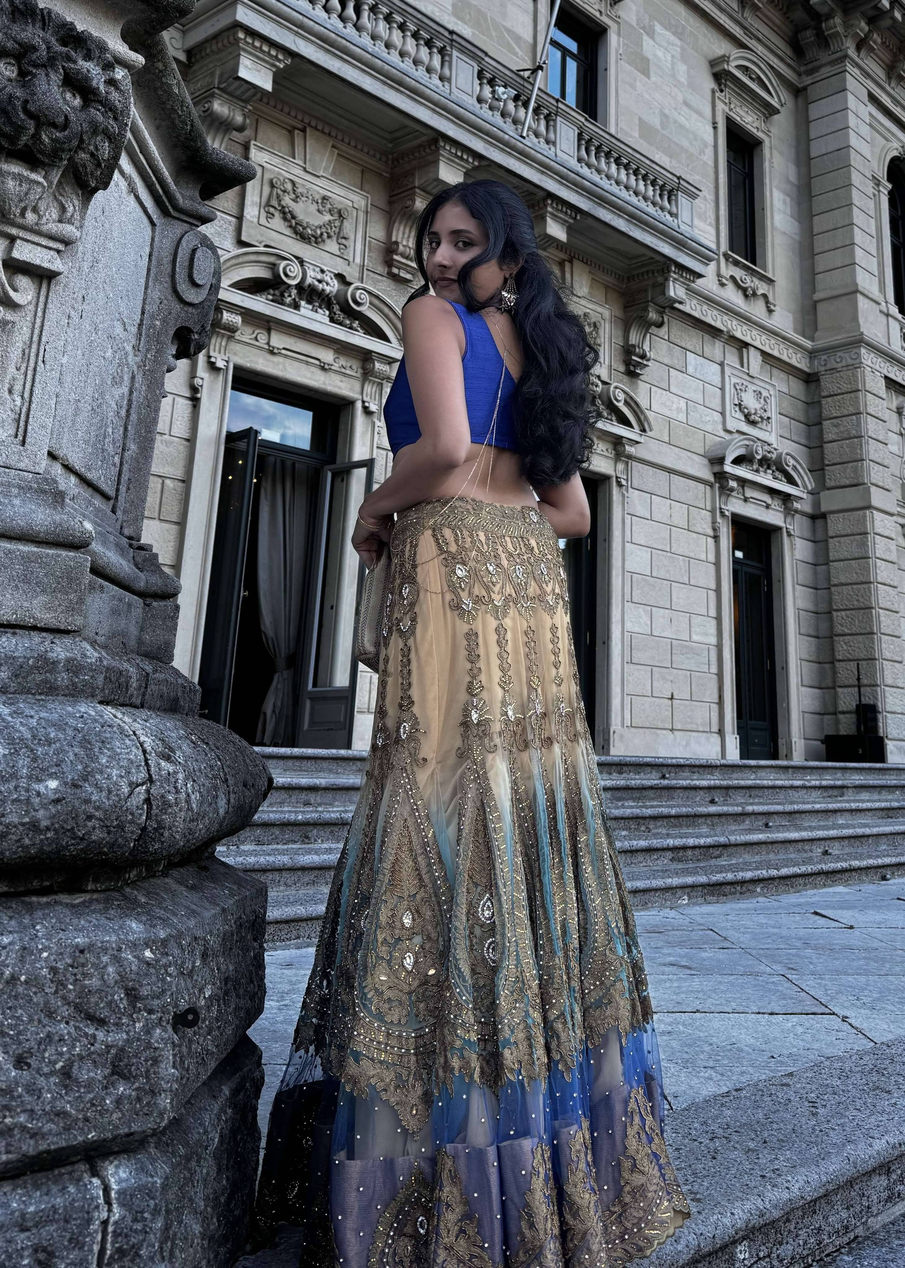 Gold and Blue Ombre Lehenga Image - 1