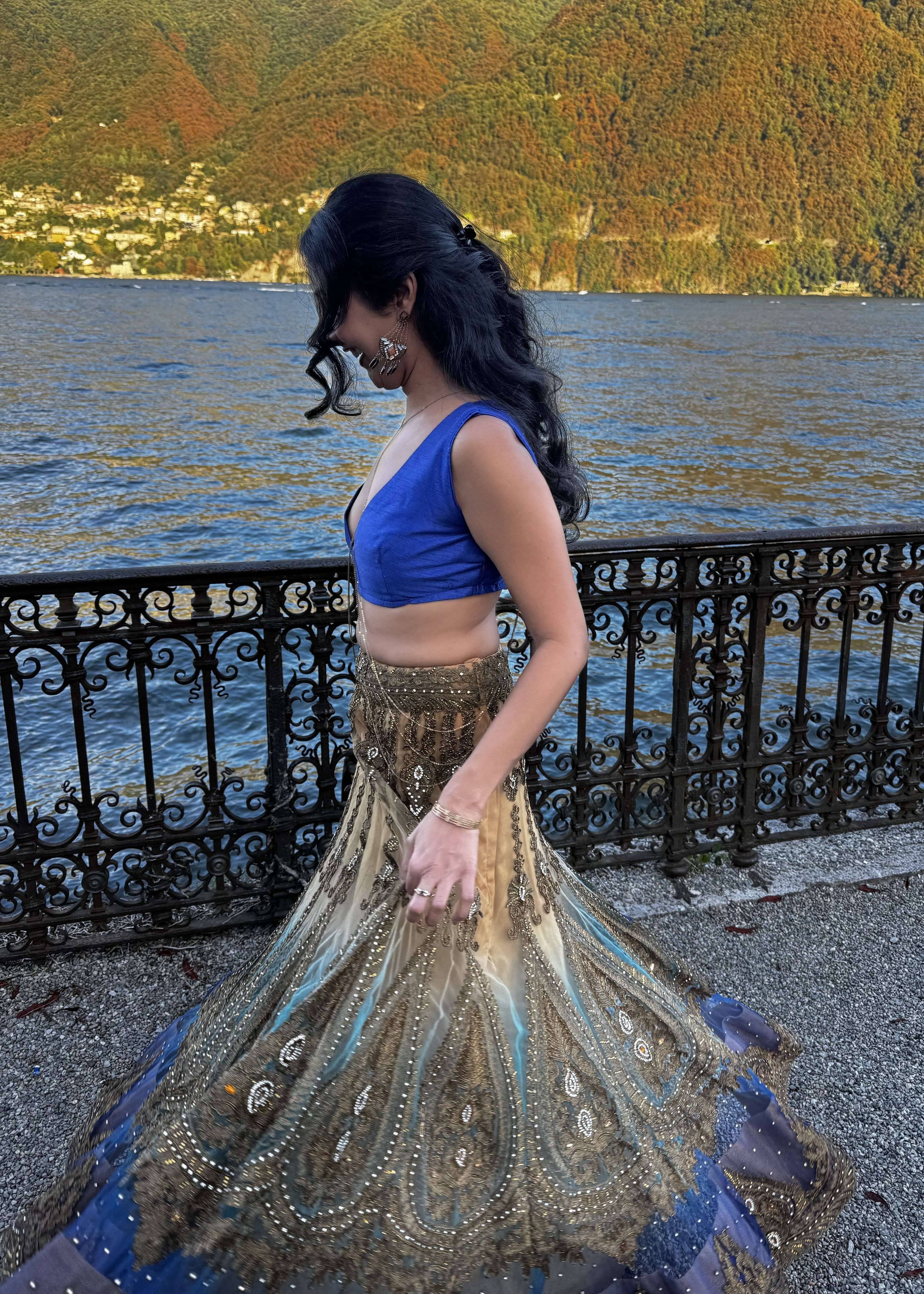 Gold and Blue Ombre Lehenga Image - 2
