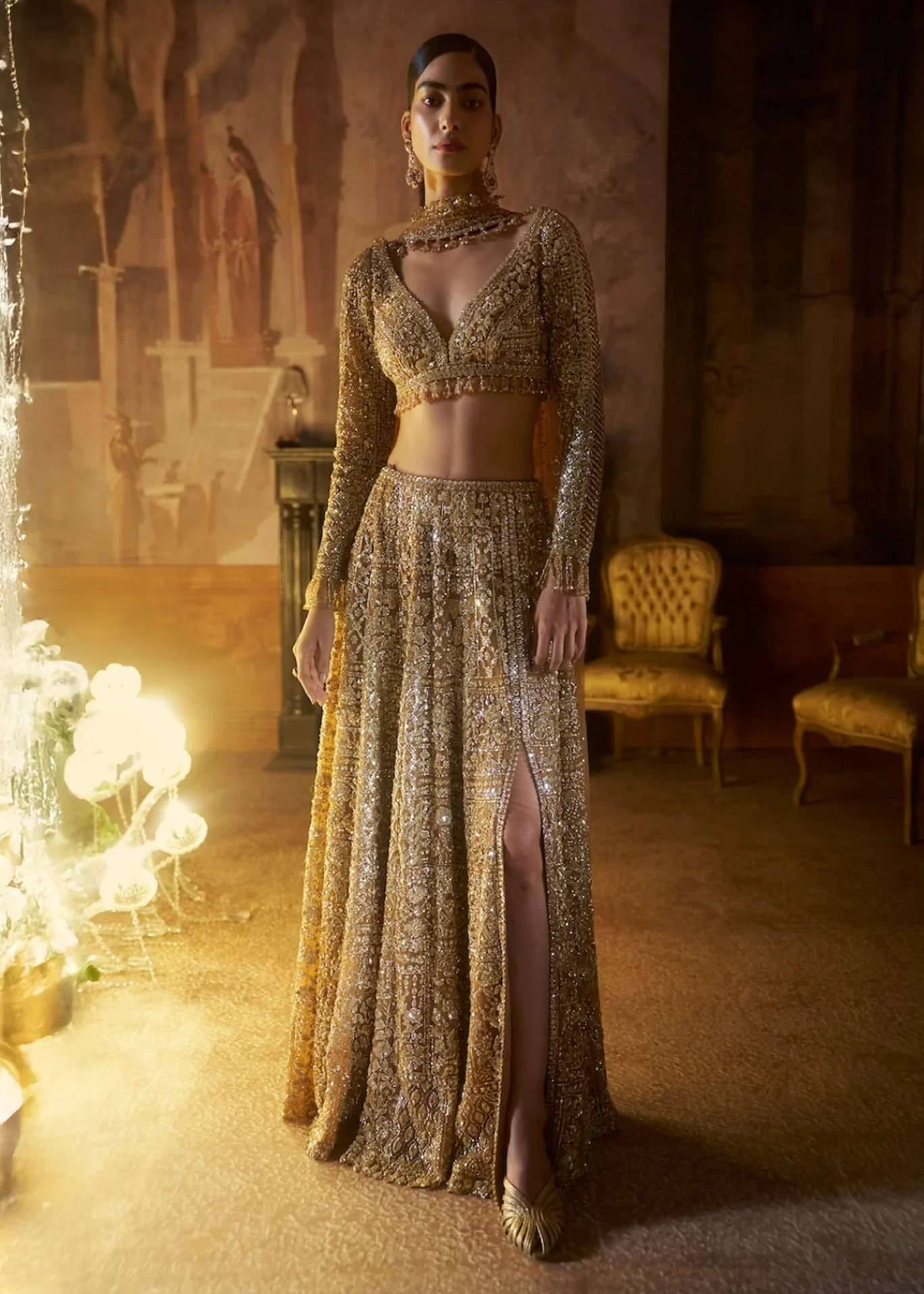  Gold Slit Skirt Set Image - 0