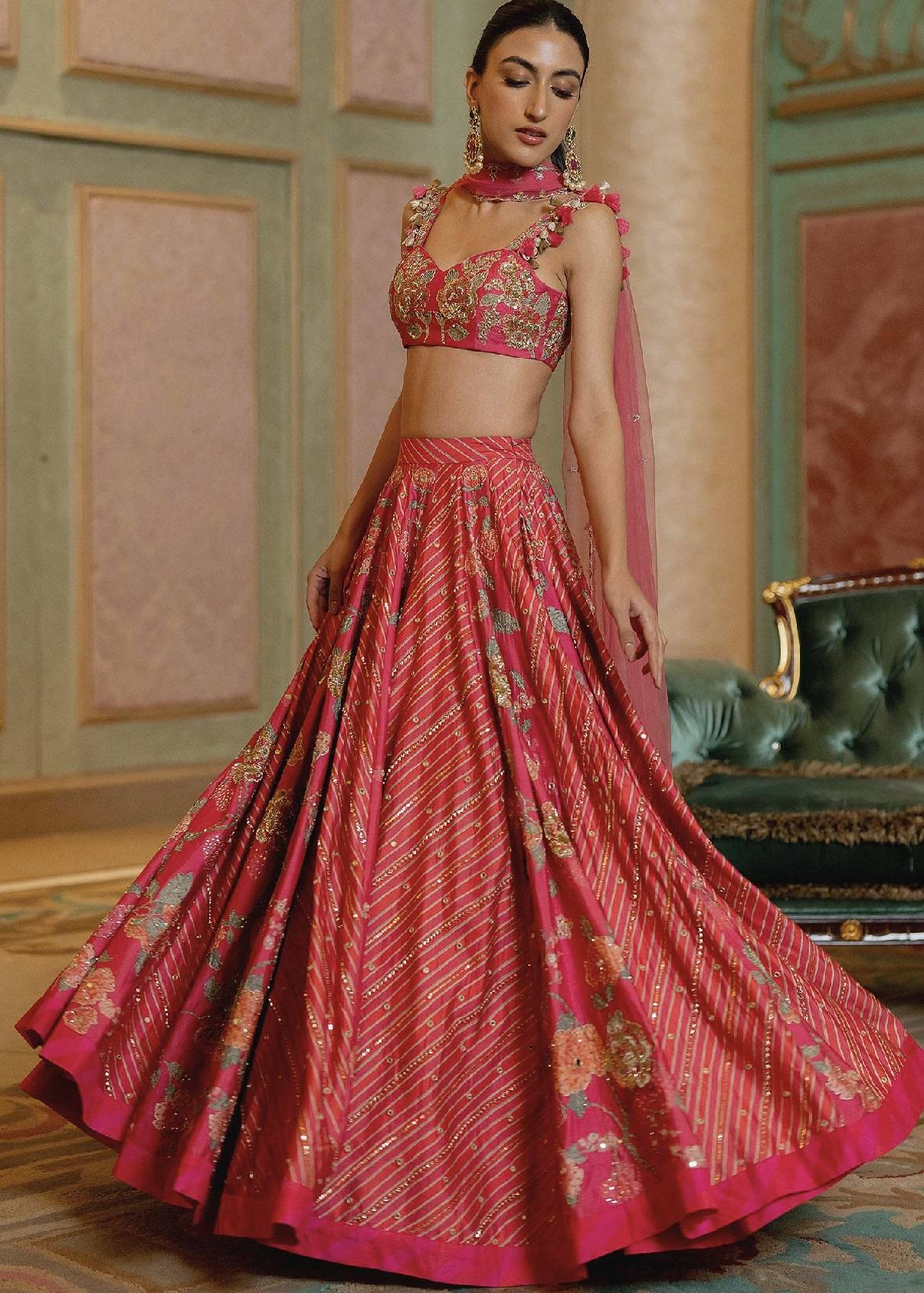 Pink Floral and Mixed Print Lehenga Image - 3