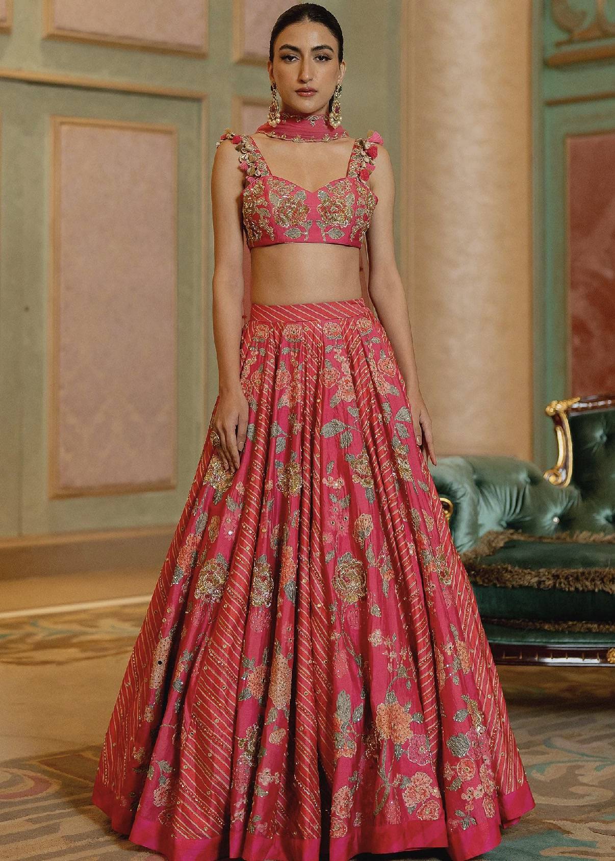 Pink Floral and Mixed Print Lehenga Image - 7