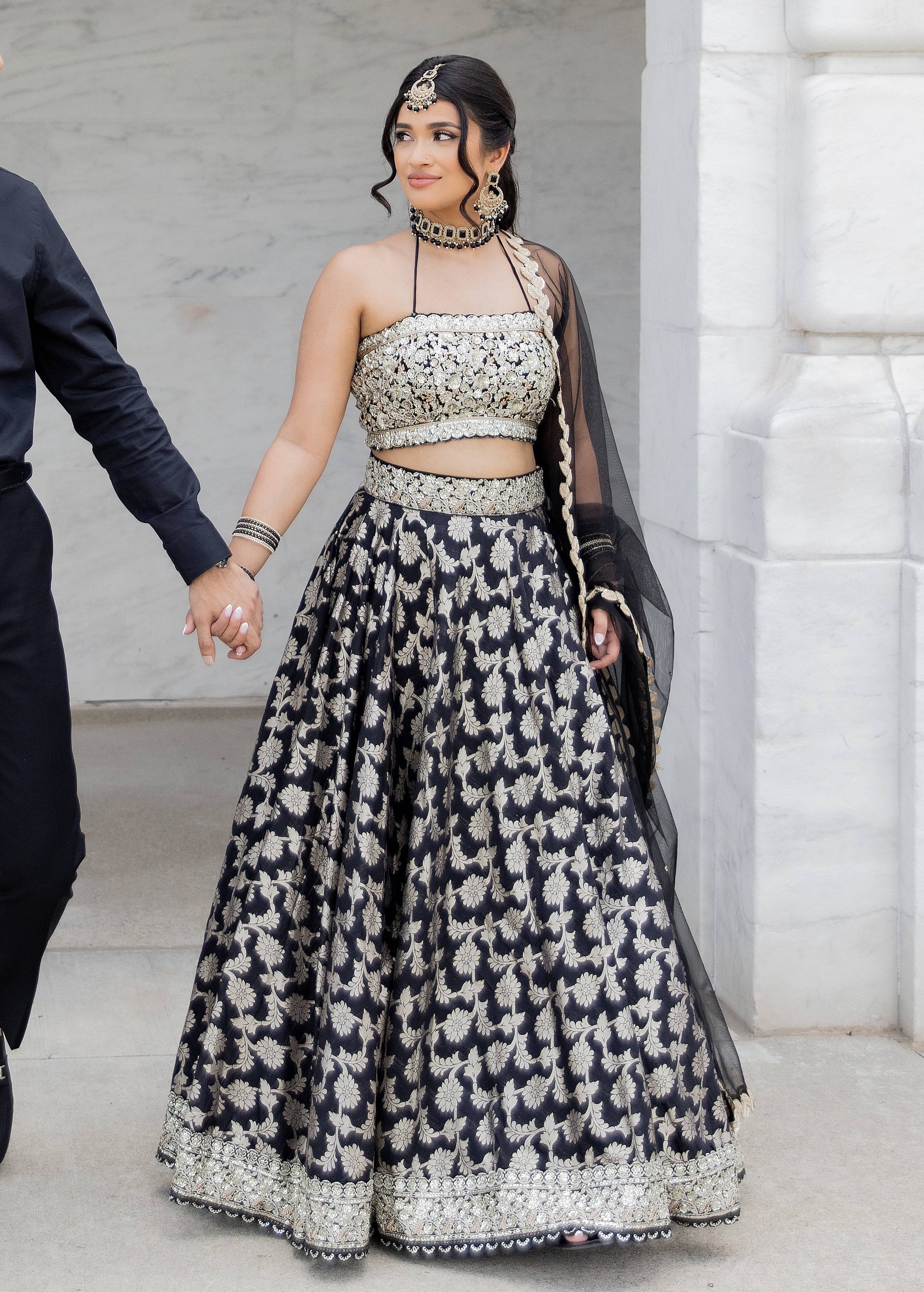 Black Embroidered Brocade Lehenga Image - 0