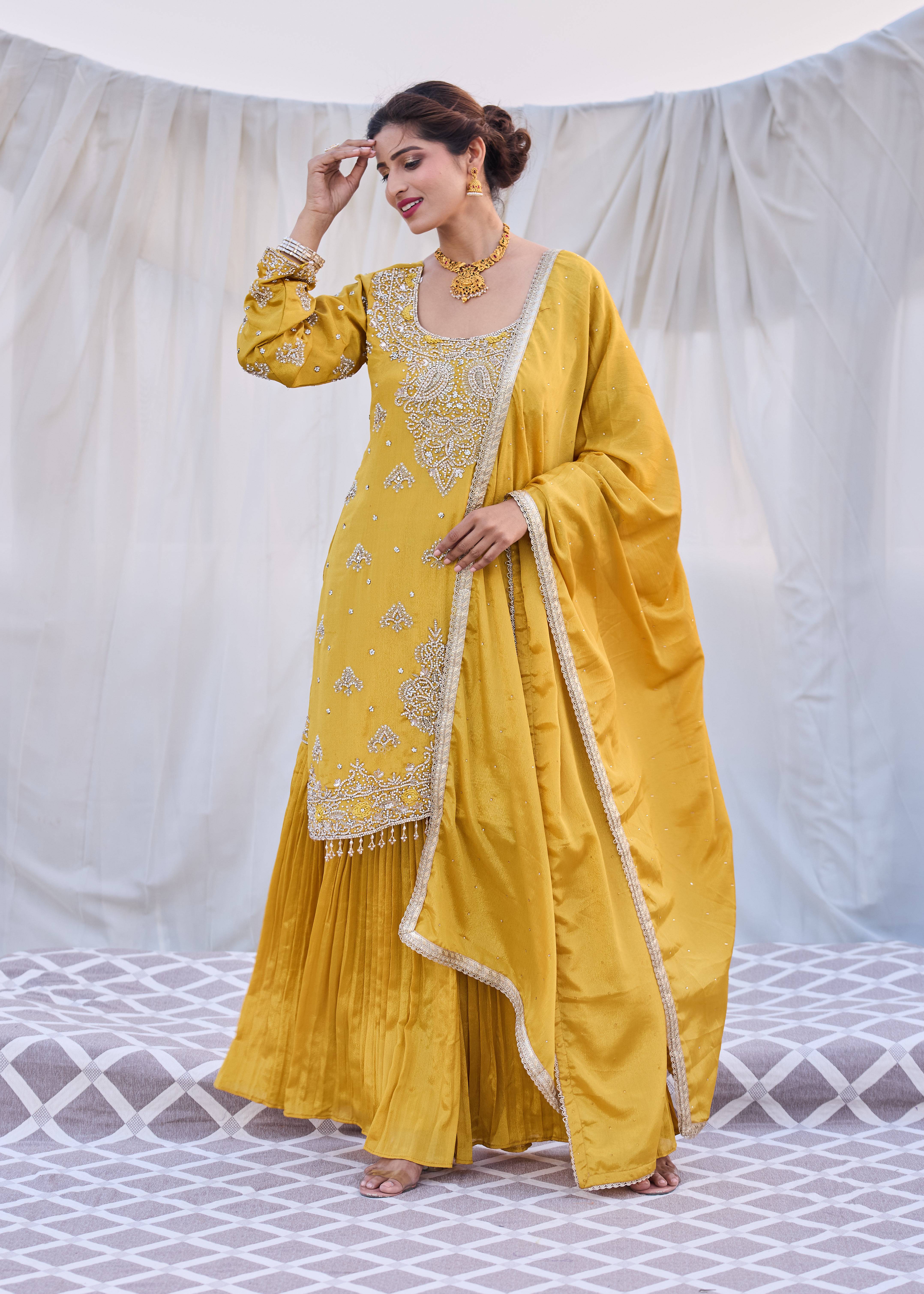 Deep Yellow Sharara Set Image - 3